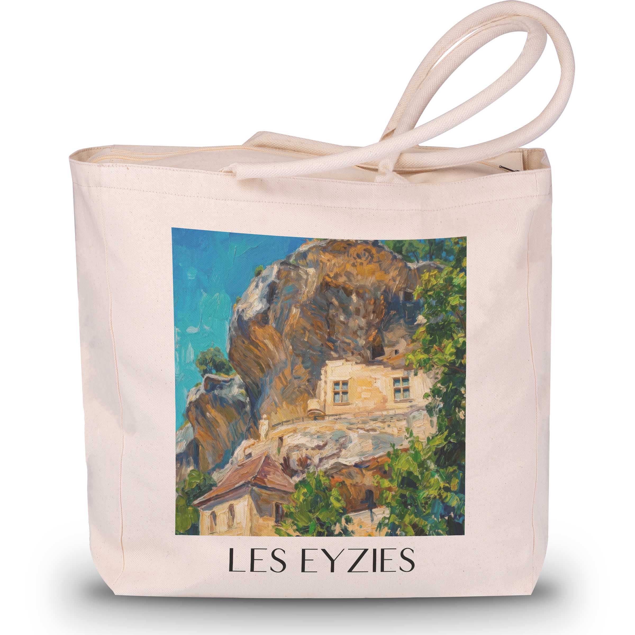 Les Eyzies Shopping Tasche - Vallée de la Vézère - Frankreich Tote Bag - Einkaufstasche im Ölgemälde Stil