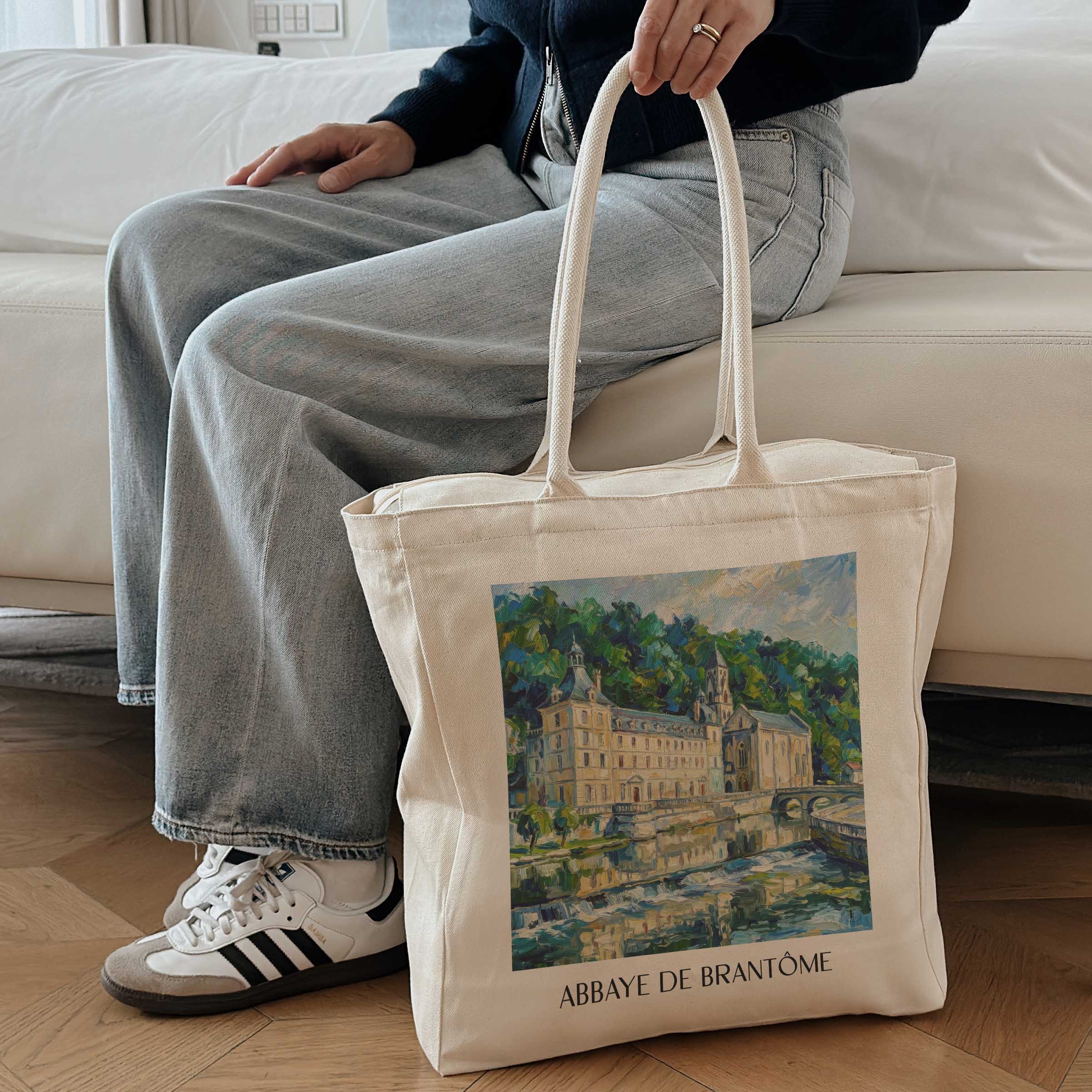 abbaye-de-brantôme-brantôme-frankreich-einkaufstasche-oil-painting-oelgemaelde