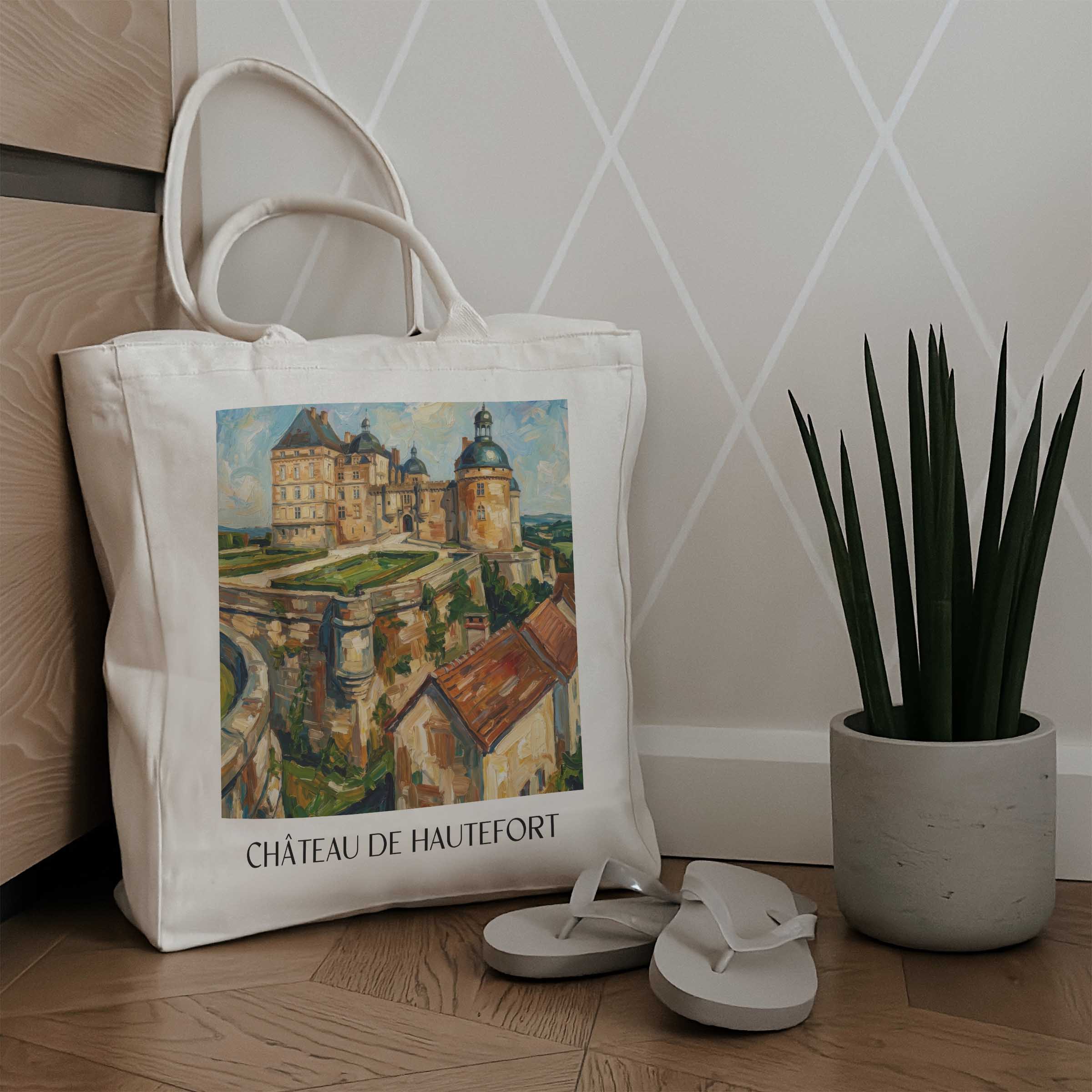 château-de-hautefort-périgord-noir-frankreich-einkaufstasche-oil-painting-oelgemaelde