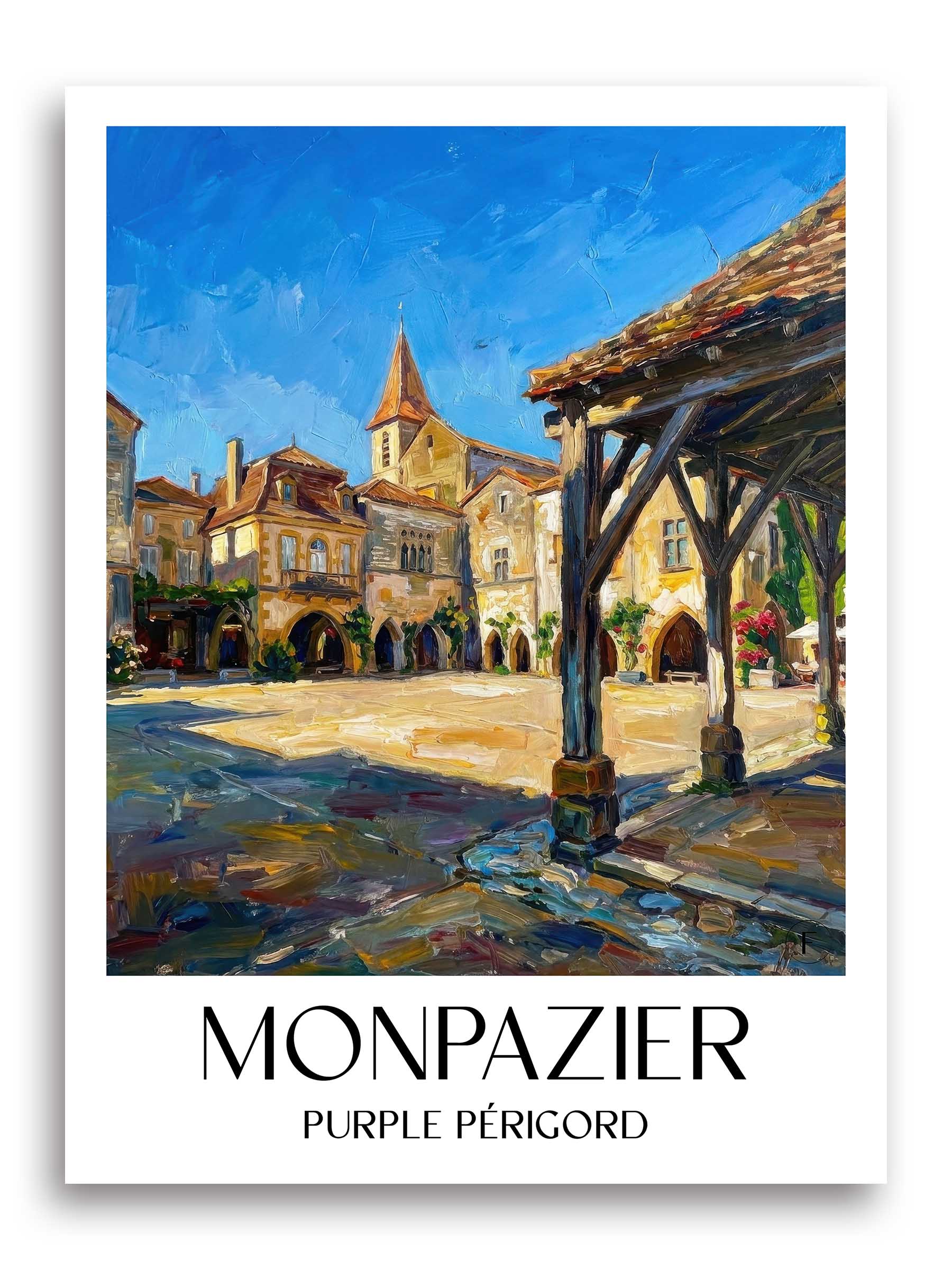 Monpazier Poster - Périgord Pourpre - Frankreich Kunstdruck - Ölgemälde von A4 bis A1