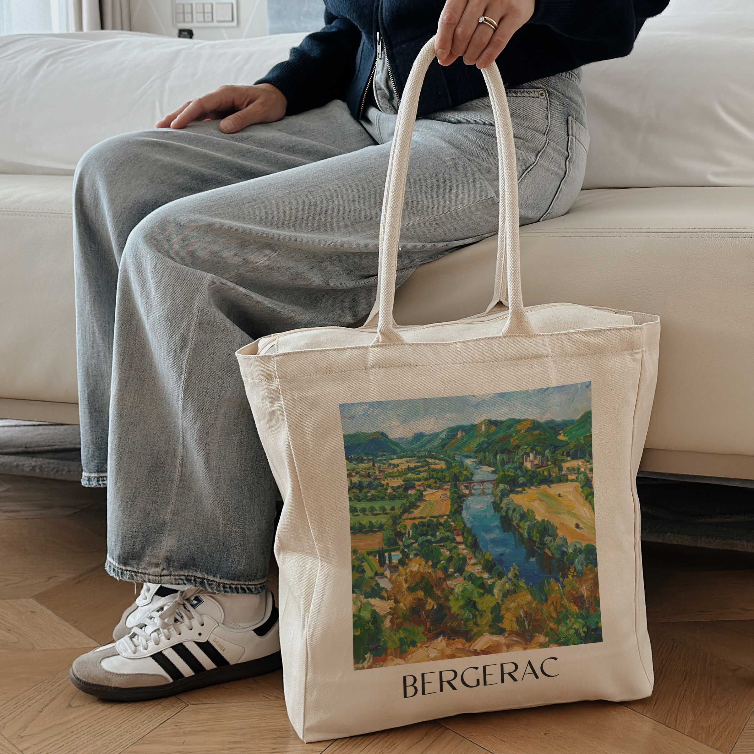 bergerac-périgord-pourpre-frankreich-einkaufstasche-oil-painting-oelgemaelde