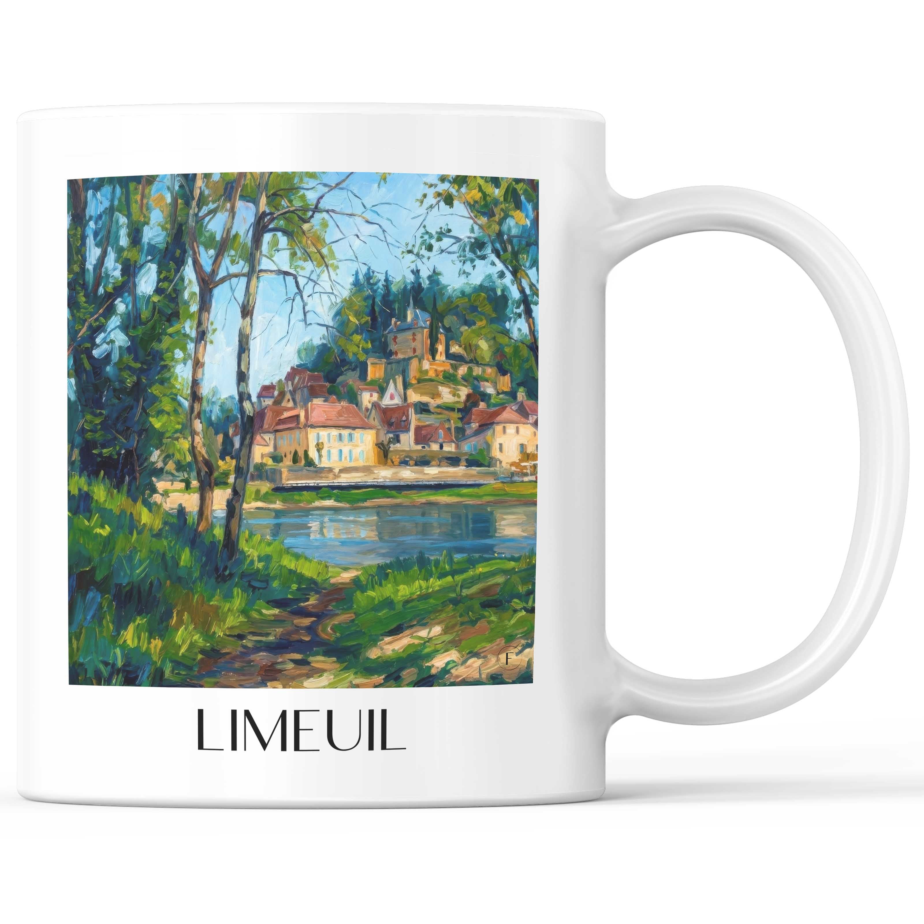Limeuil Kaffeebecher - Vallée de la Dordogne - Frankreich Becher - Kaffeetasse im Ölgemälde Stil