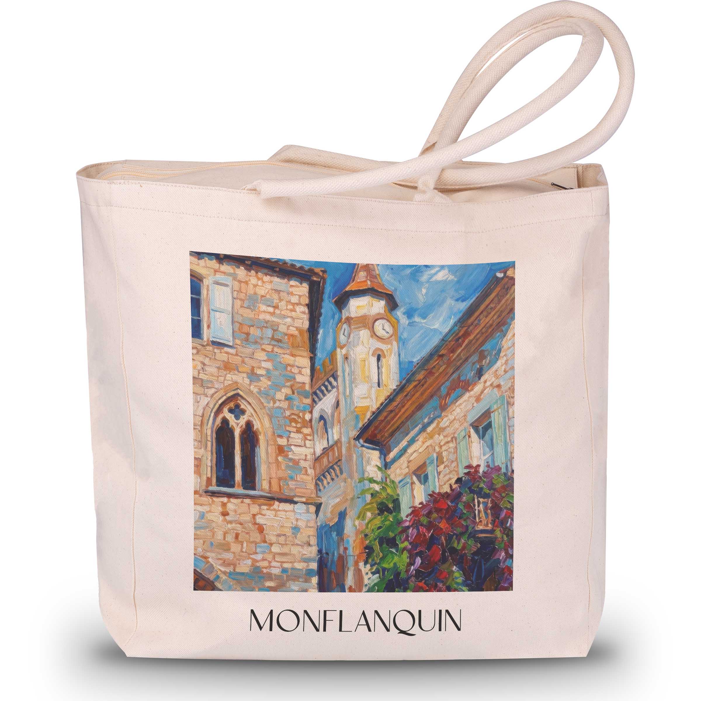 Monflanquin Shopping Tasche - Bastides - Frankreich Tote Bag - Einkaufstasche im Ölgemälde Stil