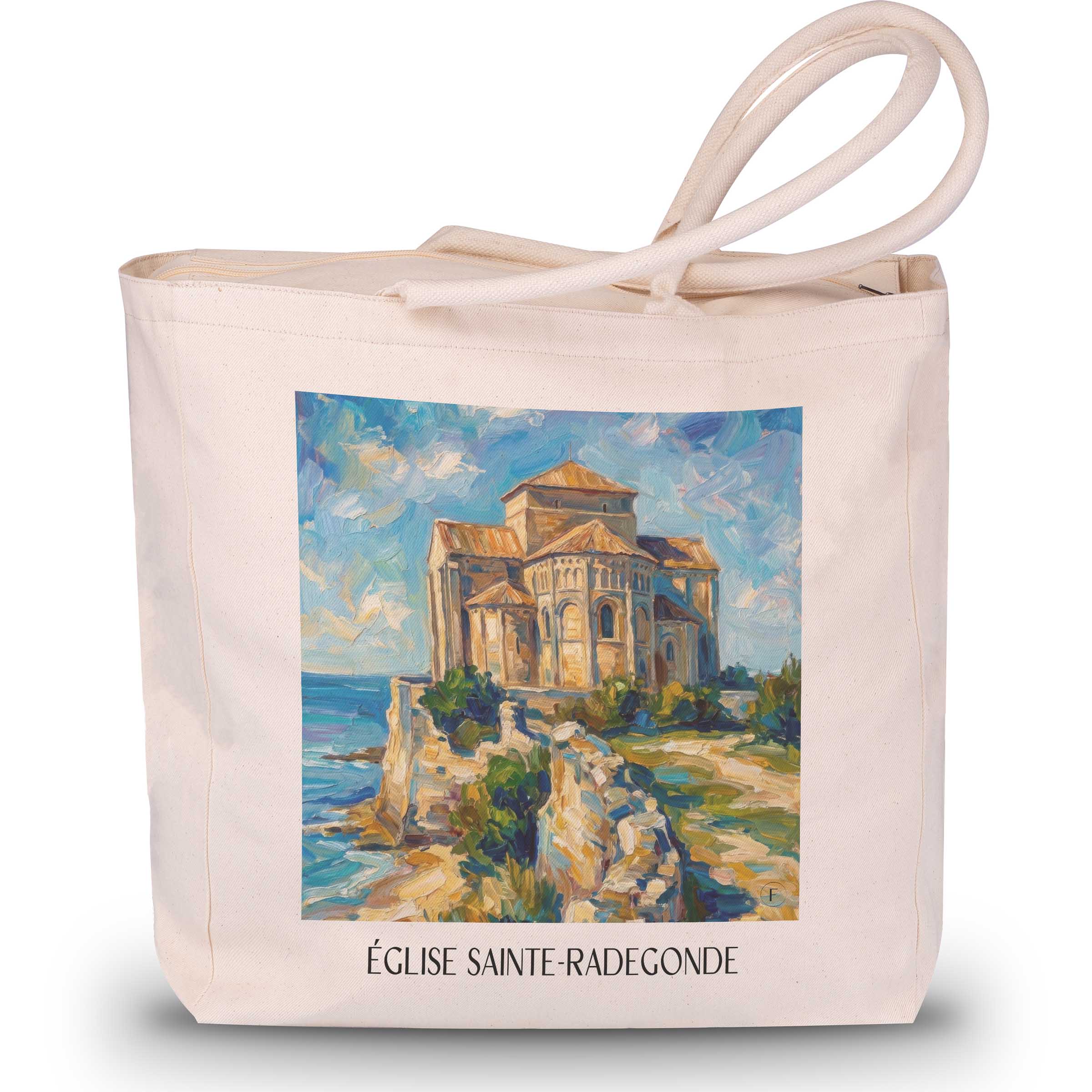 église-sainte-radegonde-talmont-sur-gironde-frankreich-einkaufstasche-oil-painting-oelgemaelde