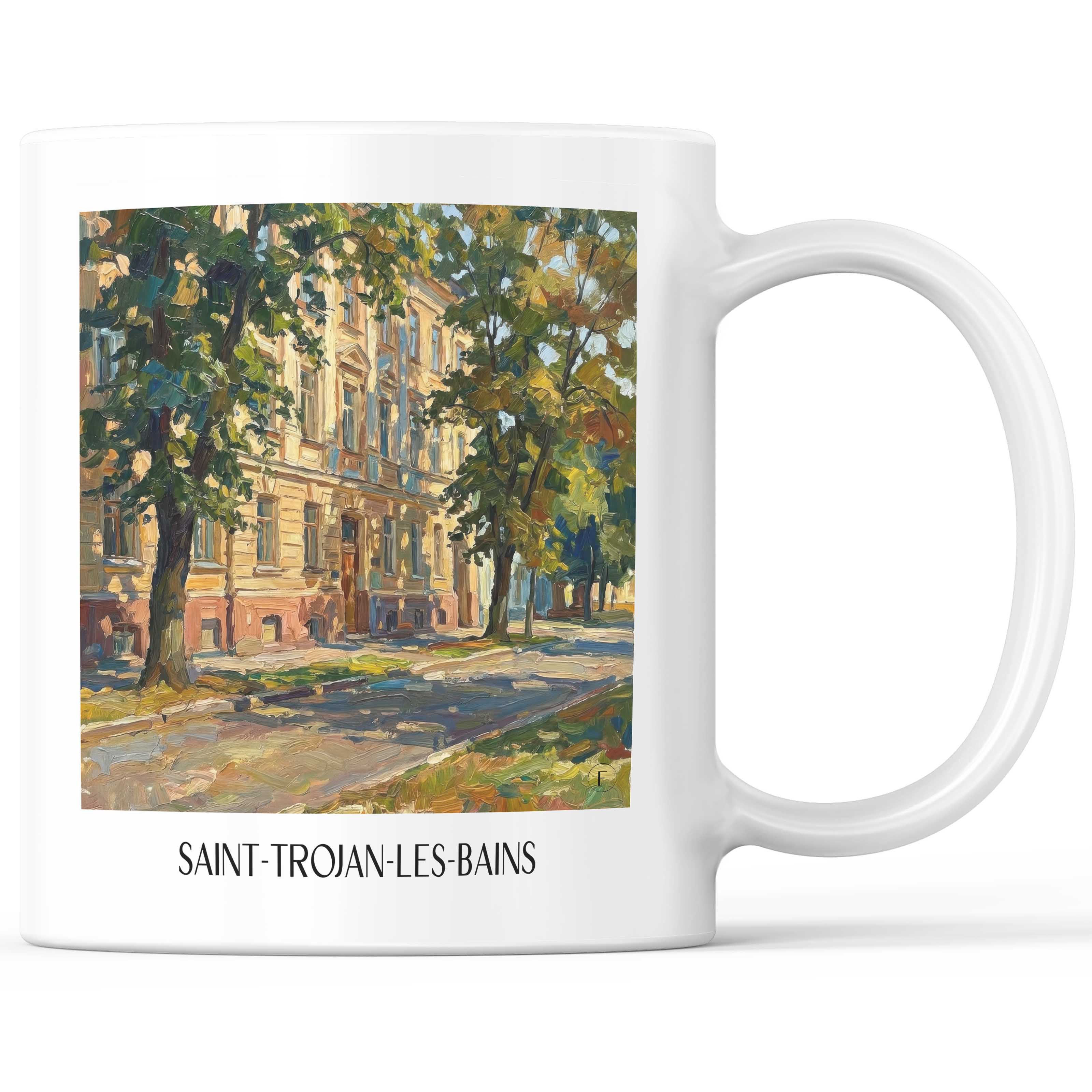 Saint-Trojan-les-Bains Kaffeebecher - Île d'Oléron - Frankreich Becher - Kaffeetasse im Ölgemälde Stil