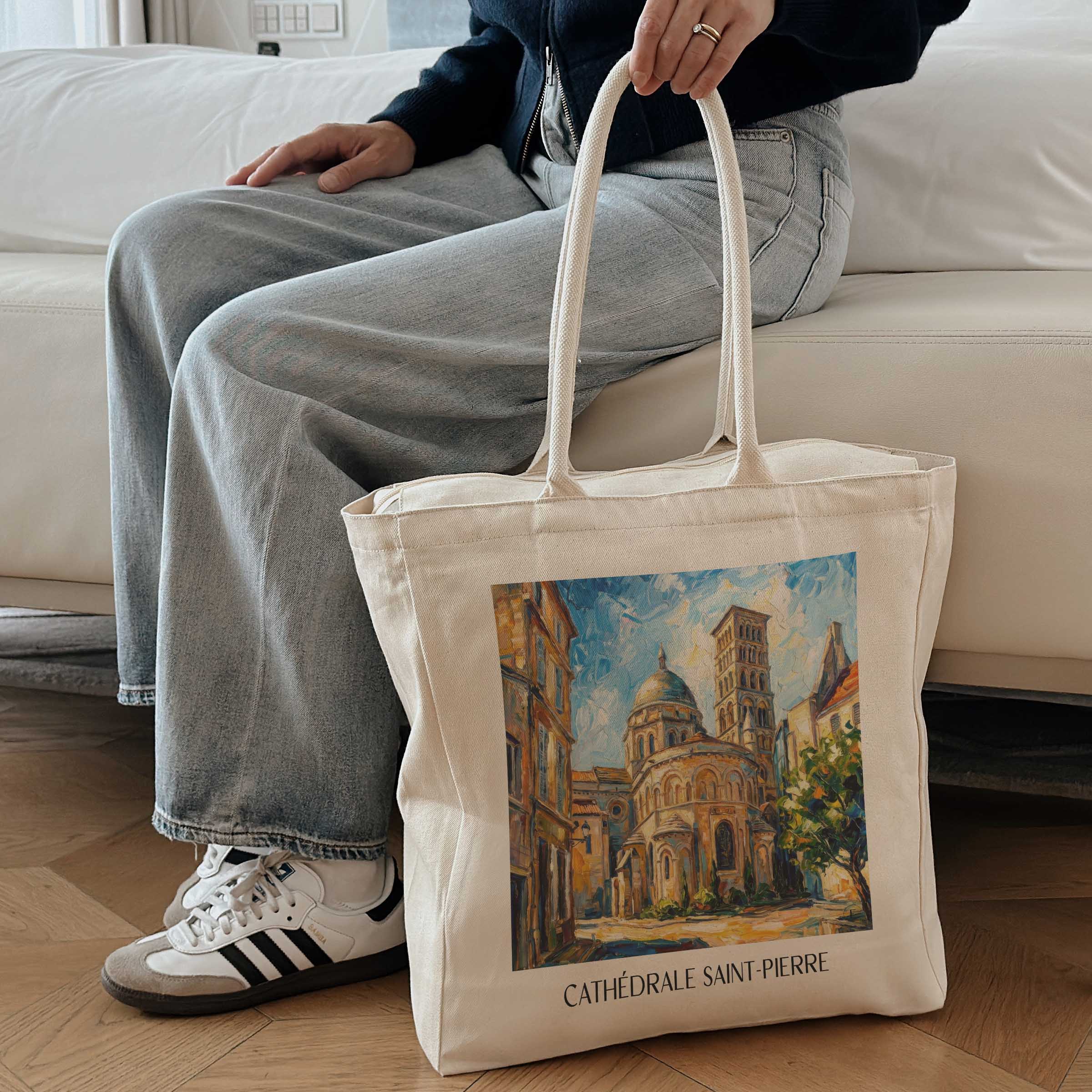 cathédrale-saint-pierre-angoulême-frankreich-einkaufstasche-oil-painting-oelgemaelde