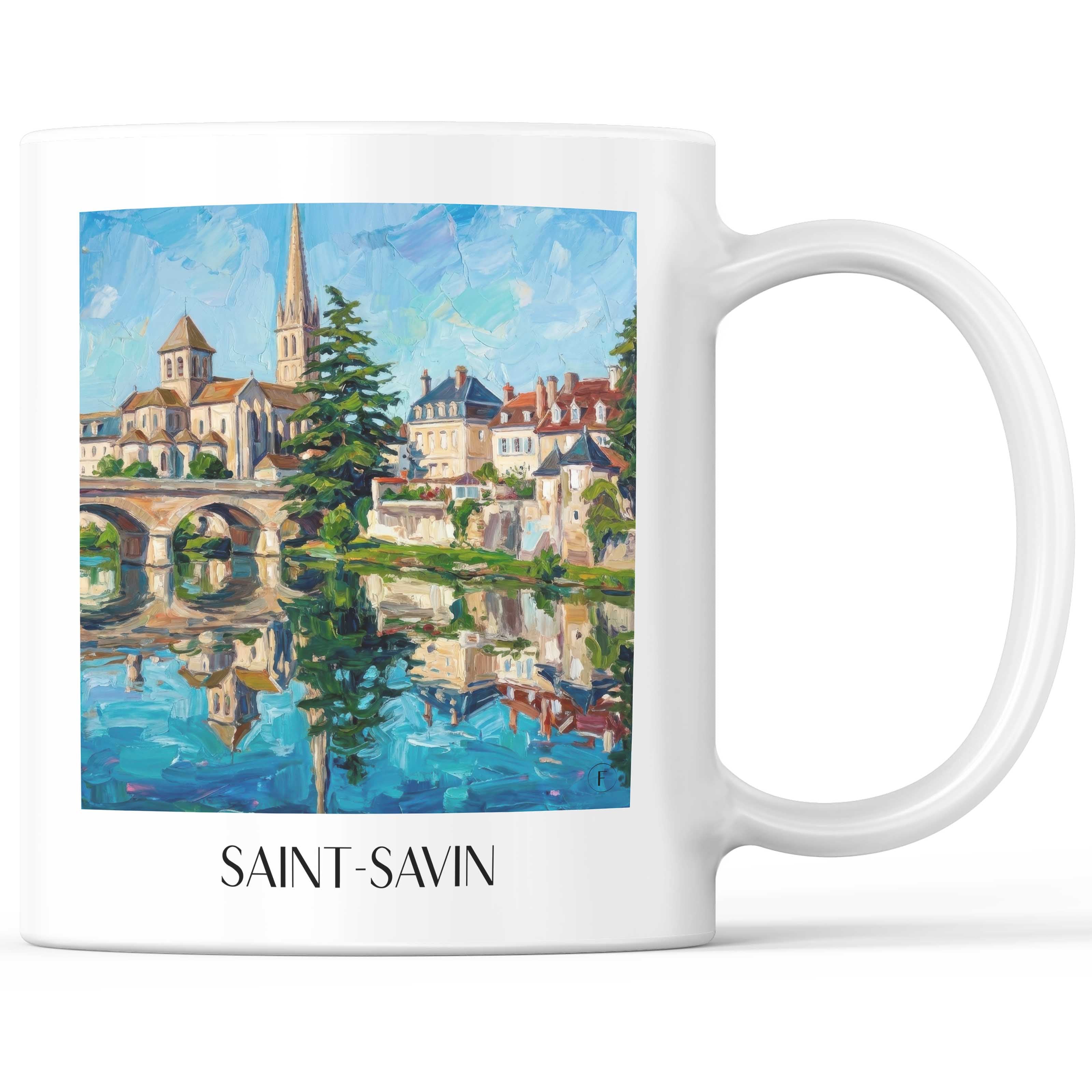 Saint-Savin Kaffeebecher - Vallée de la Gartempe - Frankreich Becher - Kaffeetasse im Ölgemälde Stil