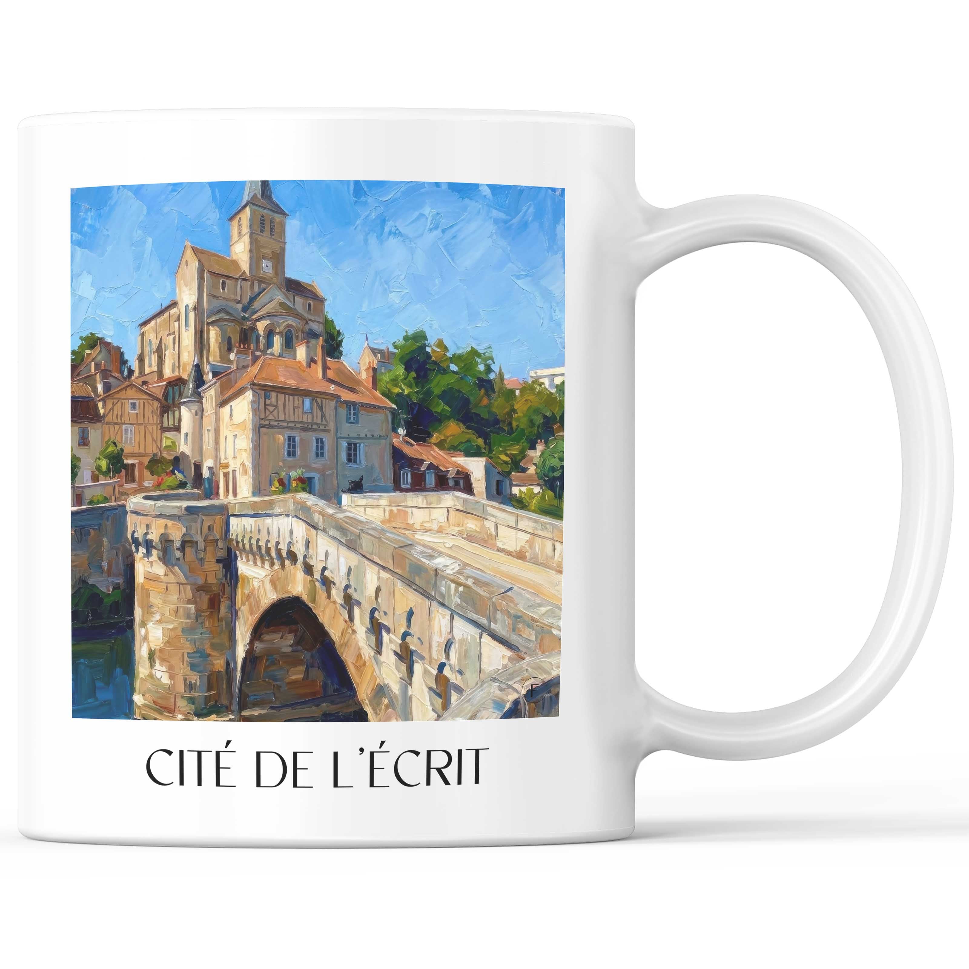 Cité de l'Écrit Kaffeebecher - Montmorillon - Frankreich Becher - Kaffeetasse im Ölgemälde Stil