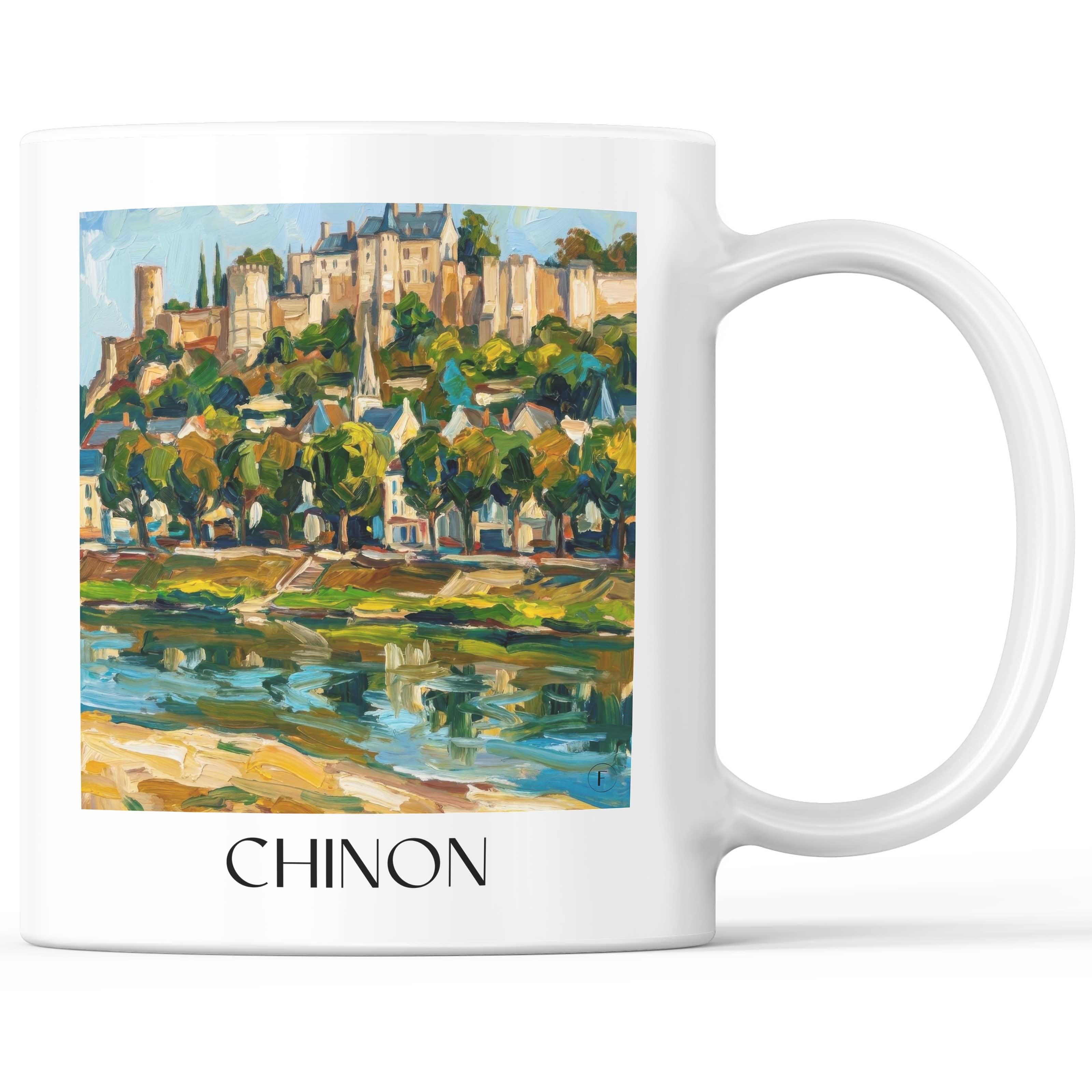Chinon Kaffeebecher - Indre-et-Loire - Frankreich Becher - Kaffeetasse im Ölgemälde Stil
