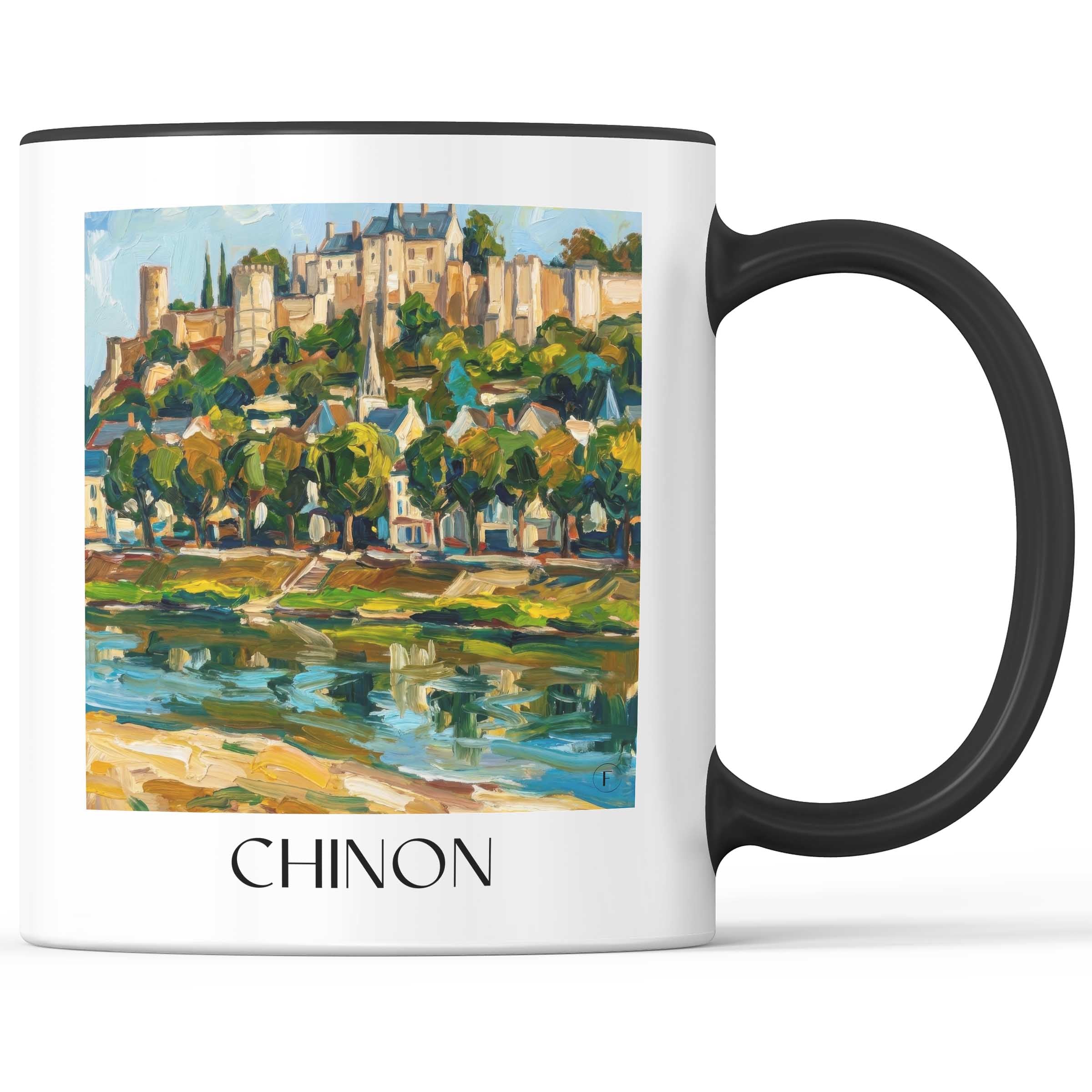 Chinon Kaffeebecher - Indre-et-Loire - Frankreich Becher - Kaffeetasse im Ölgemälde Stil