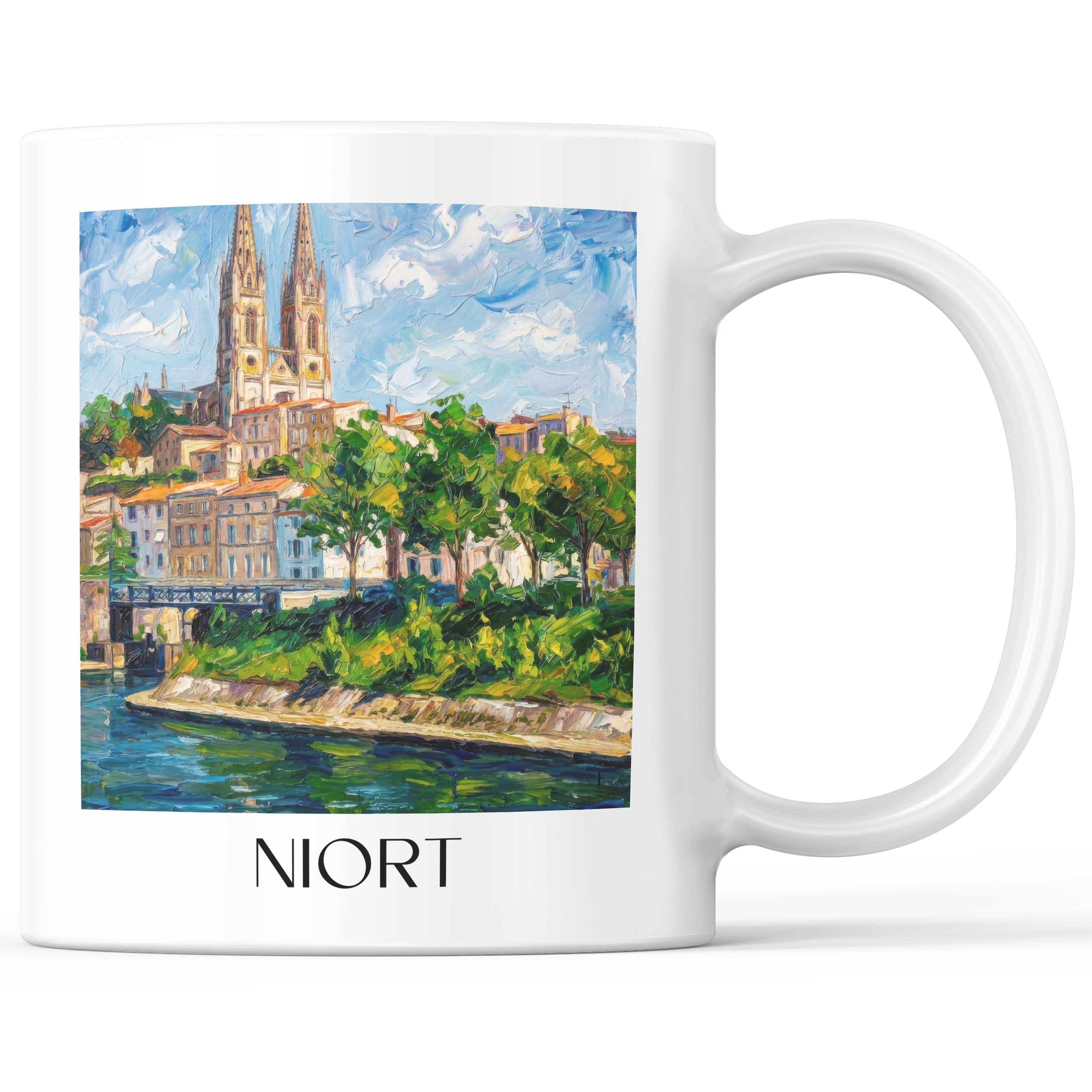 Niort Kaffeebecher - Deux-Sèvres - Frankreich Becher - Kaffeetasse im Ölgemälde Stil