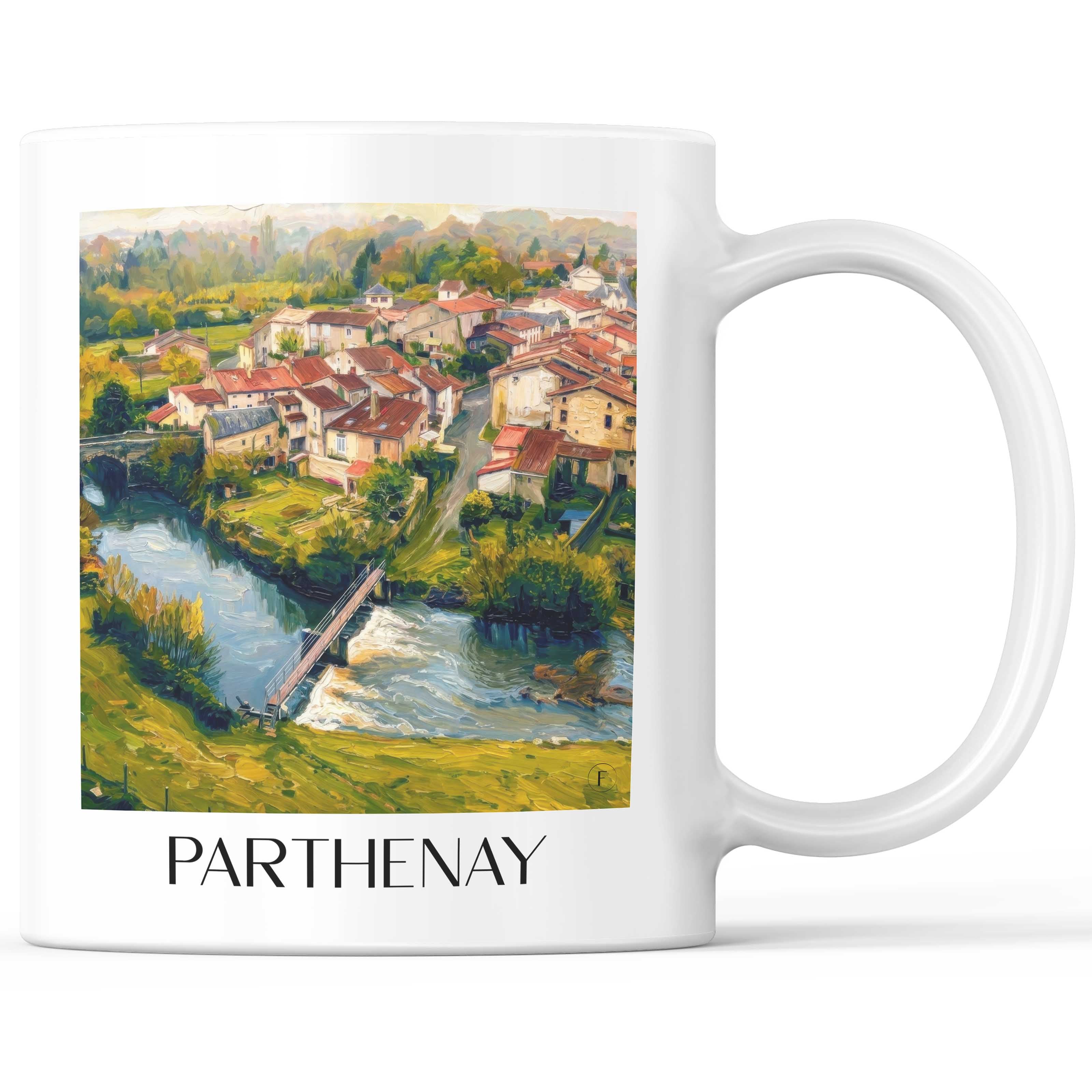 Parthenay Kaffeebecher - Deux-Sèvres - Frankreich Becher - Kaffeetasse im Ölgemälde Stil