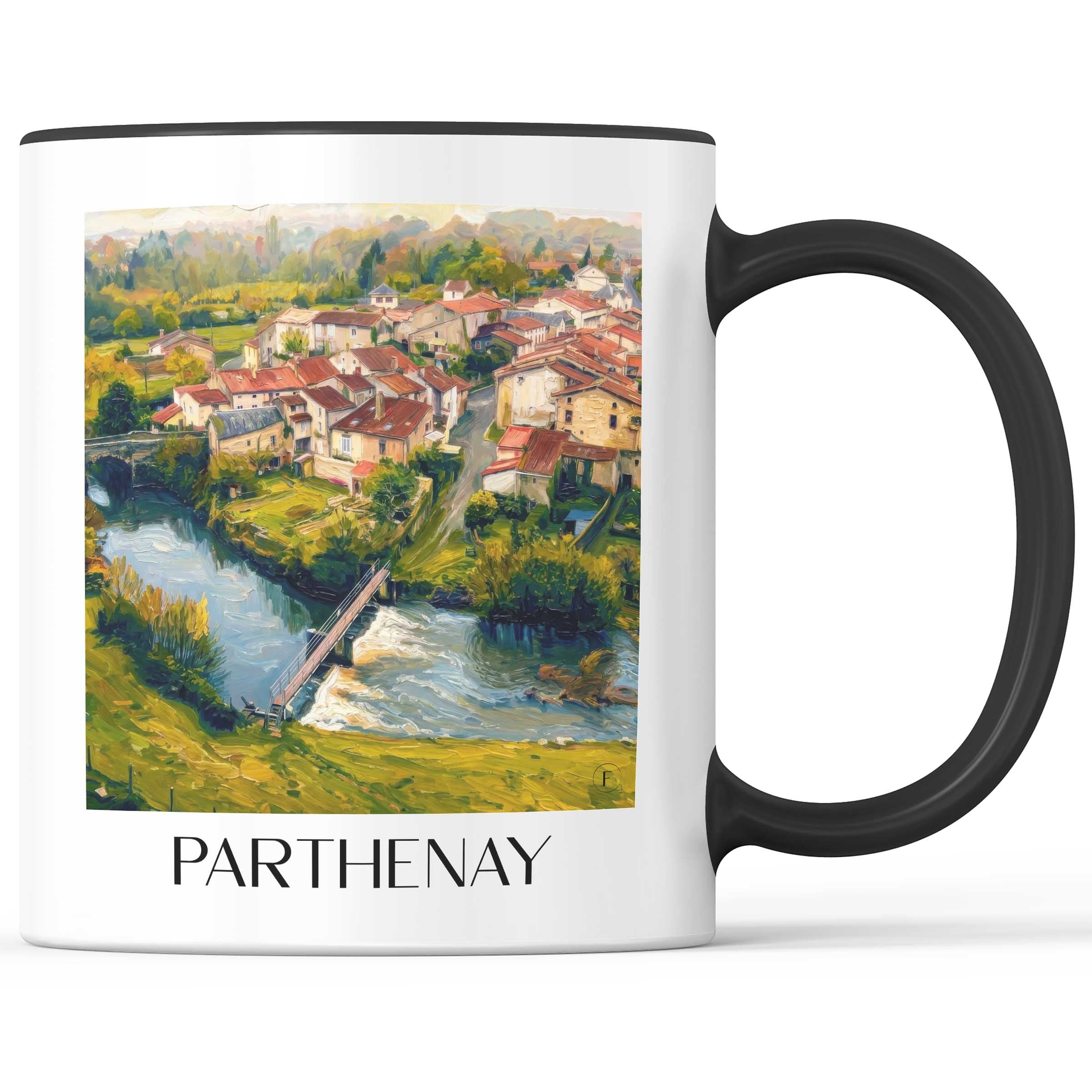 Parthenay Kaffeebecher - Deux-Sèvres - Frankreich Becher - Kaffeetasse im Ölgemälde Stil