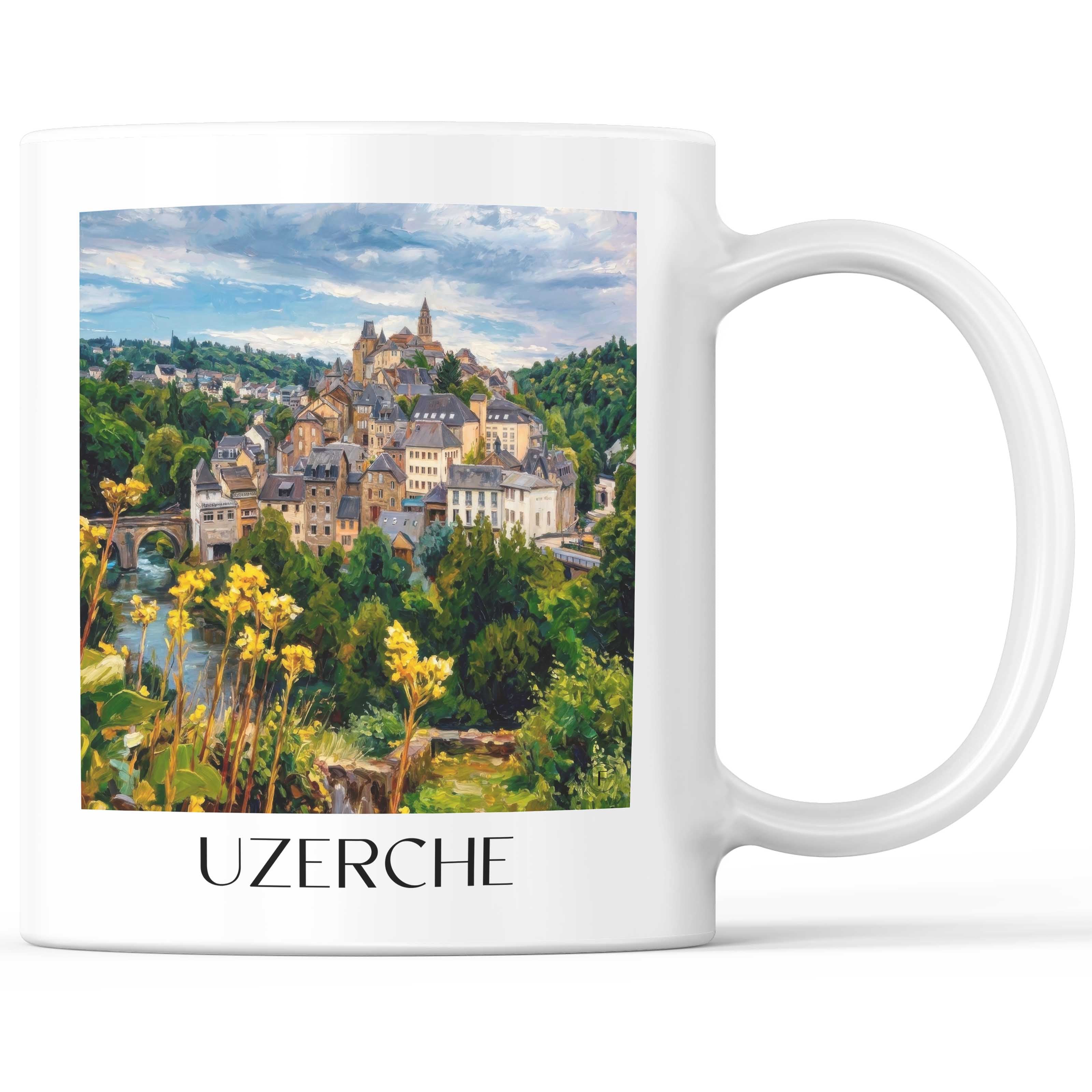 Uzerche Kaffeebecher - Corrèze - Frankreich Becher - Kaffeetasse im Ölgemälde Stil