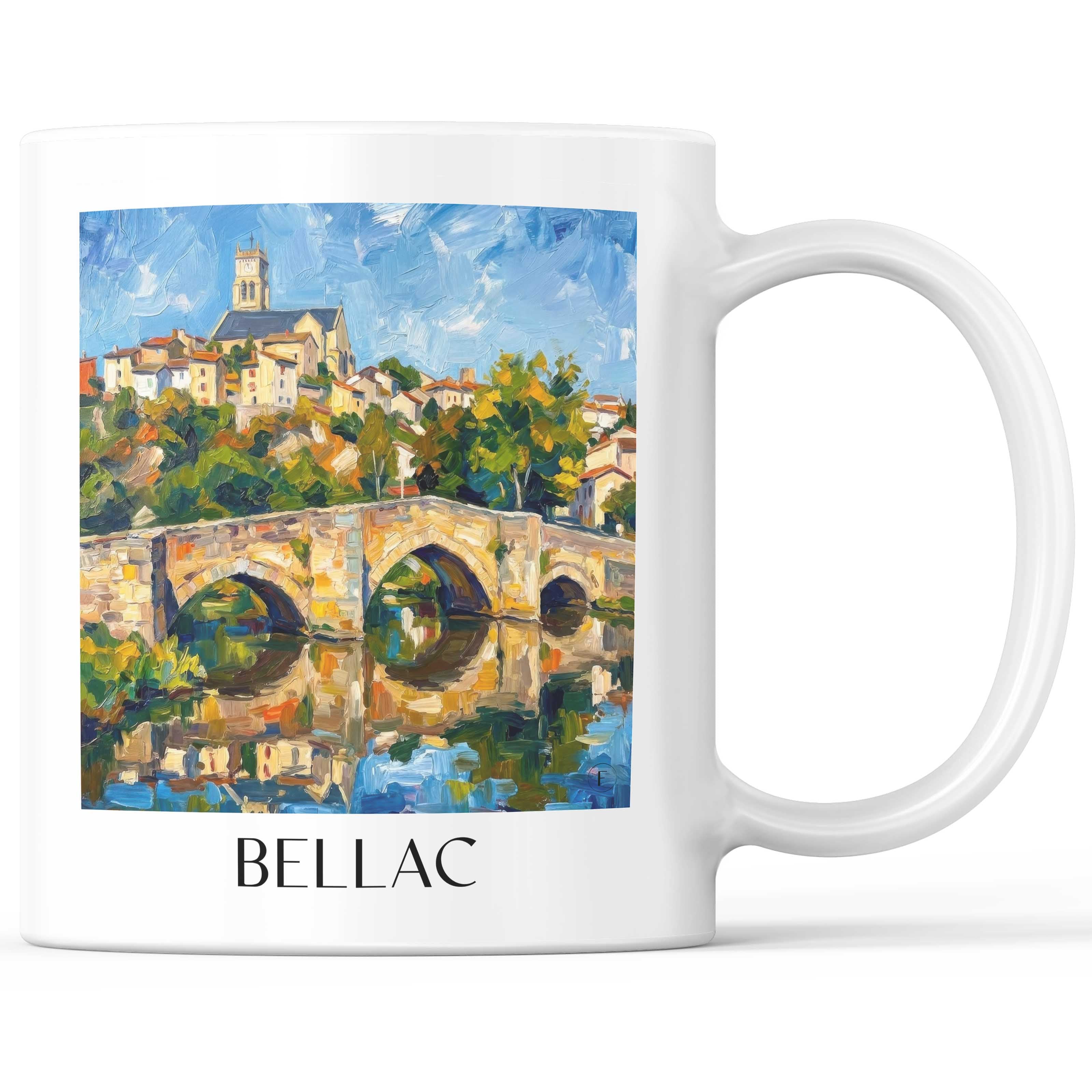 Bellac Kaffeebecher - Haute-Vienne - Frankreich Becher - Kaffeetasse im Ölgemälde Stil