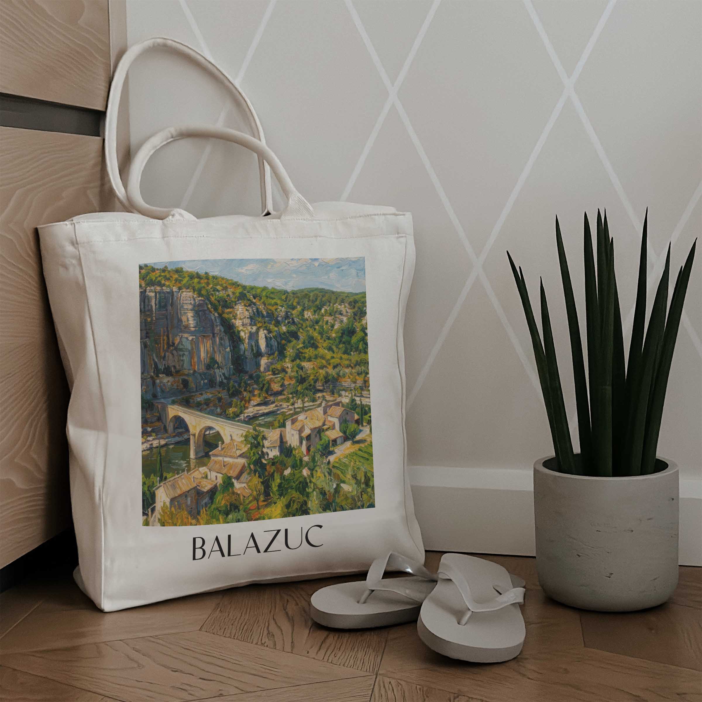 balazuc-vallée-de-l'ardèche-frankreich-einkaufstasche-oil-painting-oelgemaelde