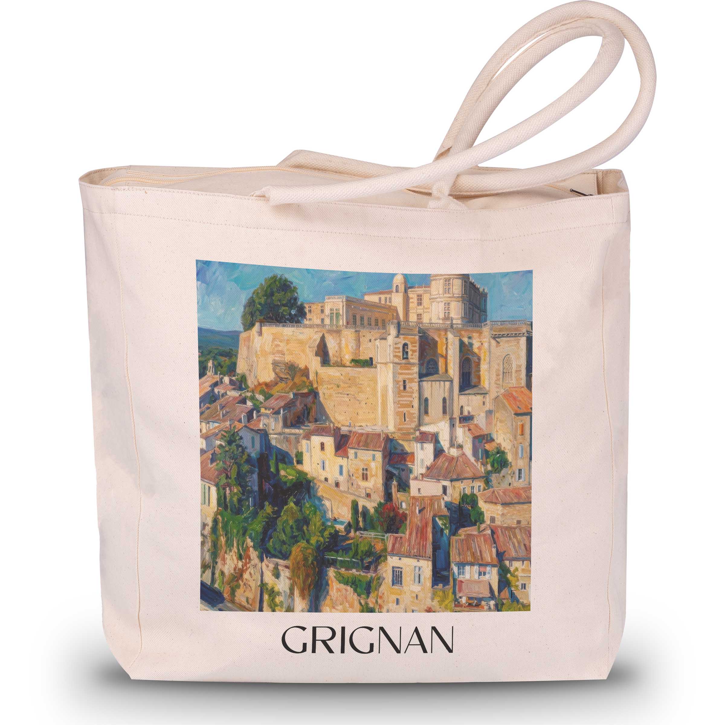 grignan-drôme-frankreich-einkaufstasche-oil-painting-oelgemaelde