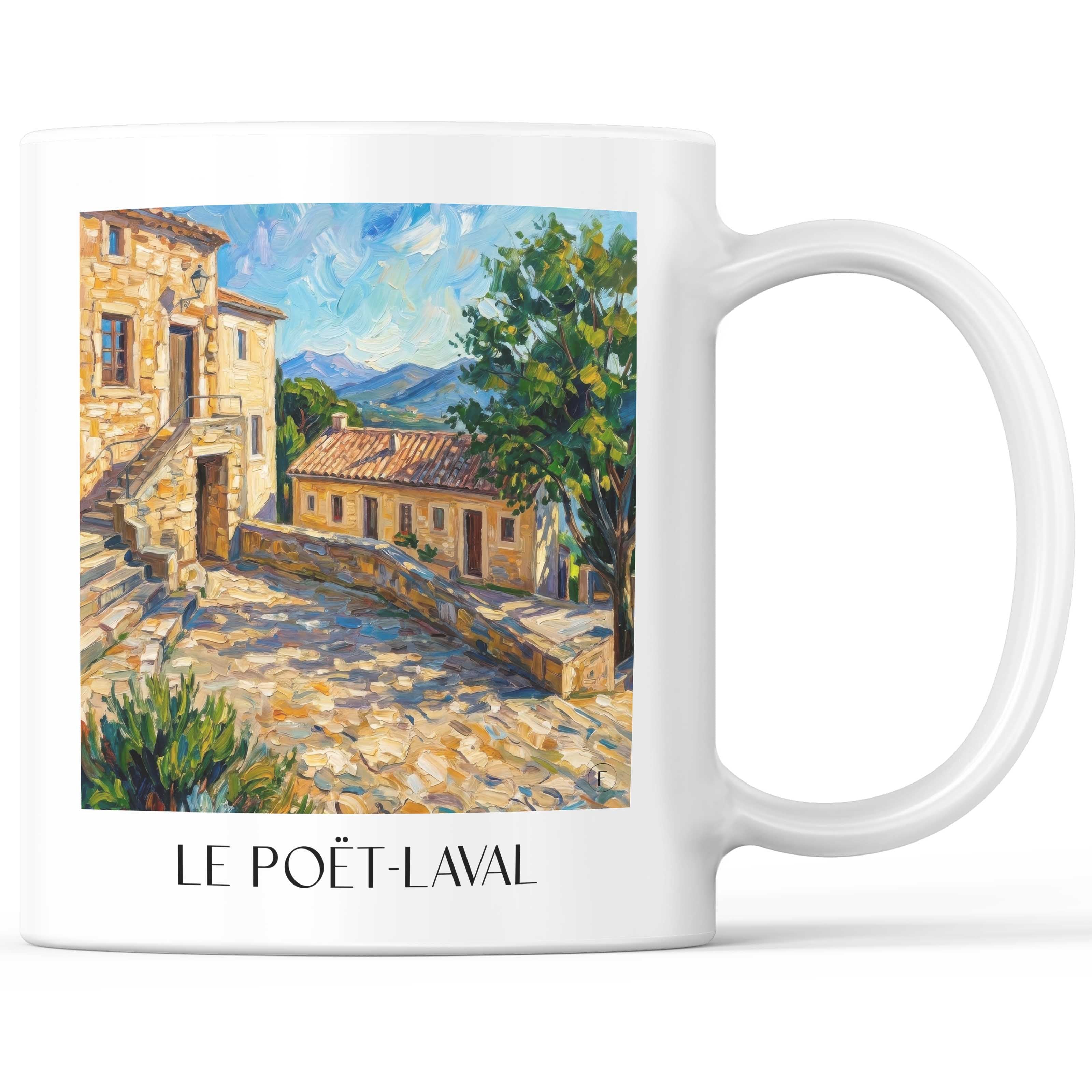 Le Poët-Laval Kaffeebecher - Drôme - Frankreich Becher - Kaffeetasse im Ölgemälde Stil