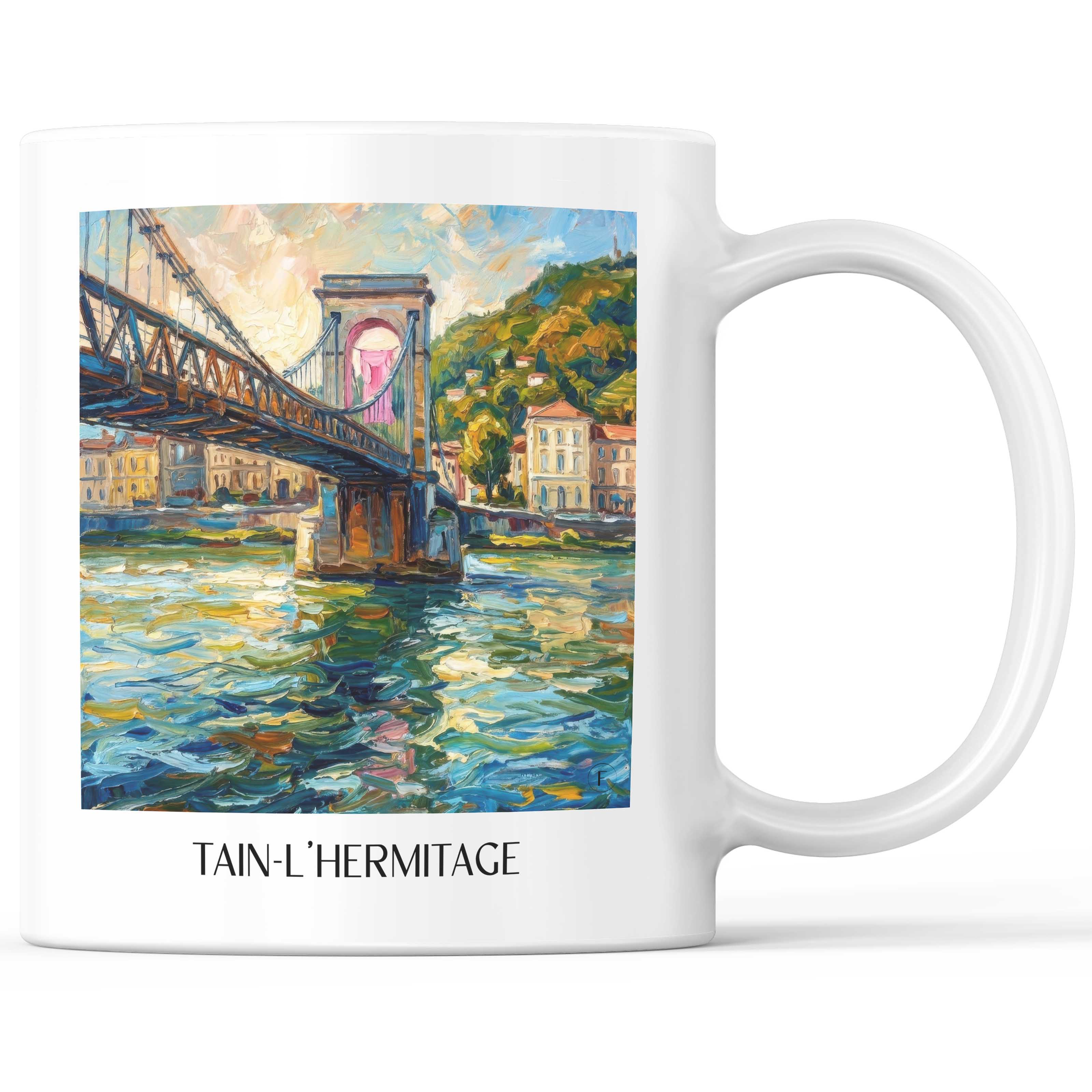 Tain-l'Hermitage Kaffeebecher - Vallée du Rhône - Frankreich Becher - Kaffeetasse im Ölgemälde Stil