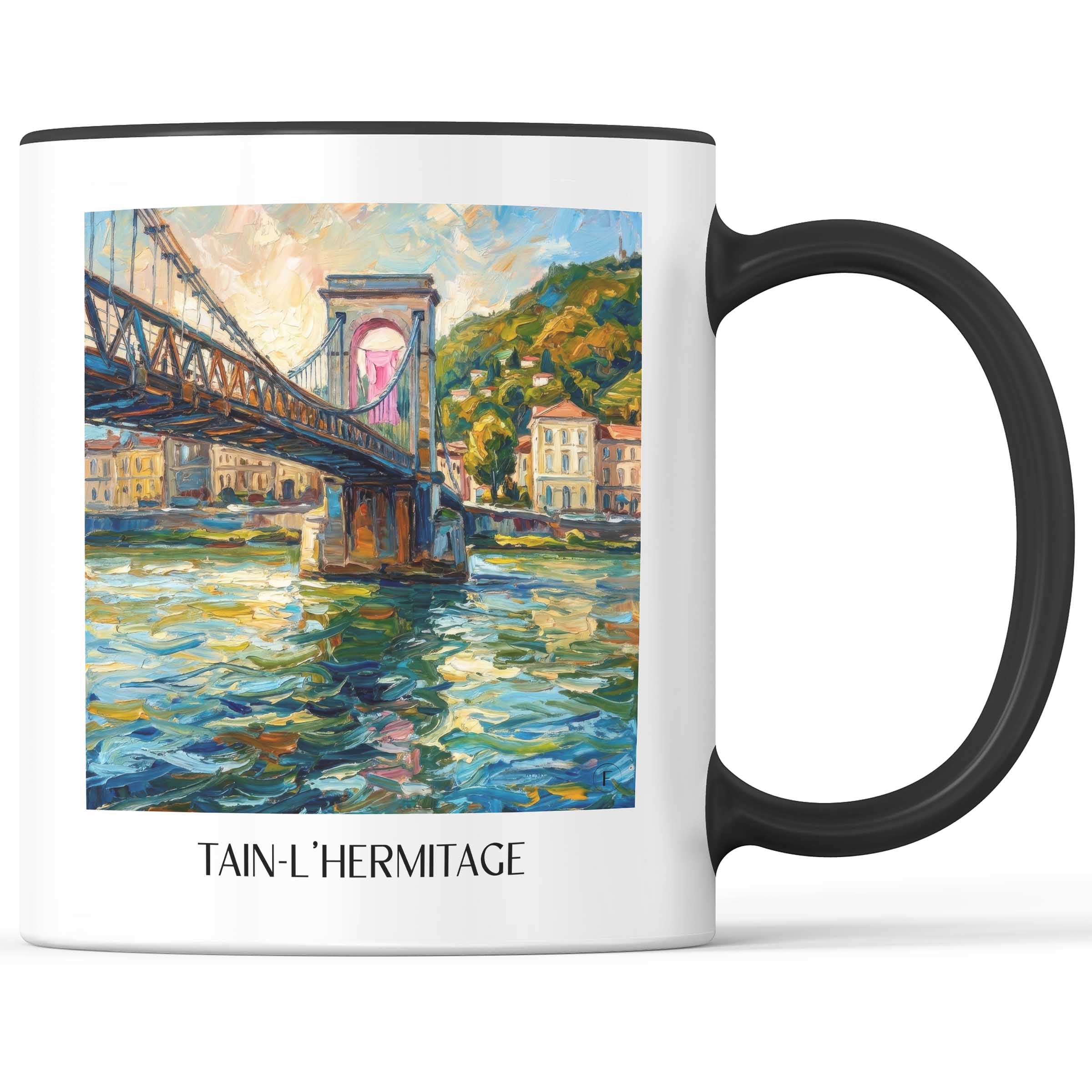 Tain-l'Hermitage Kaffeebecher - Vallée du Rhône - Frankreich Becher - Kaffeetasse im Ölgemälde Stil