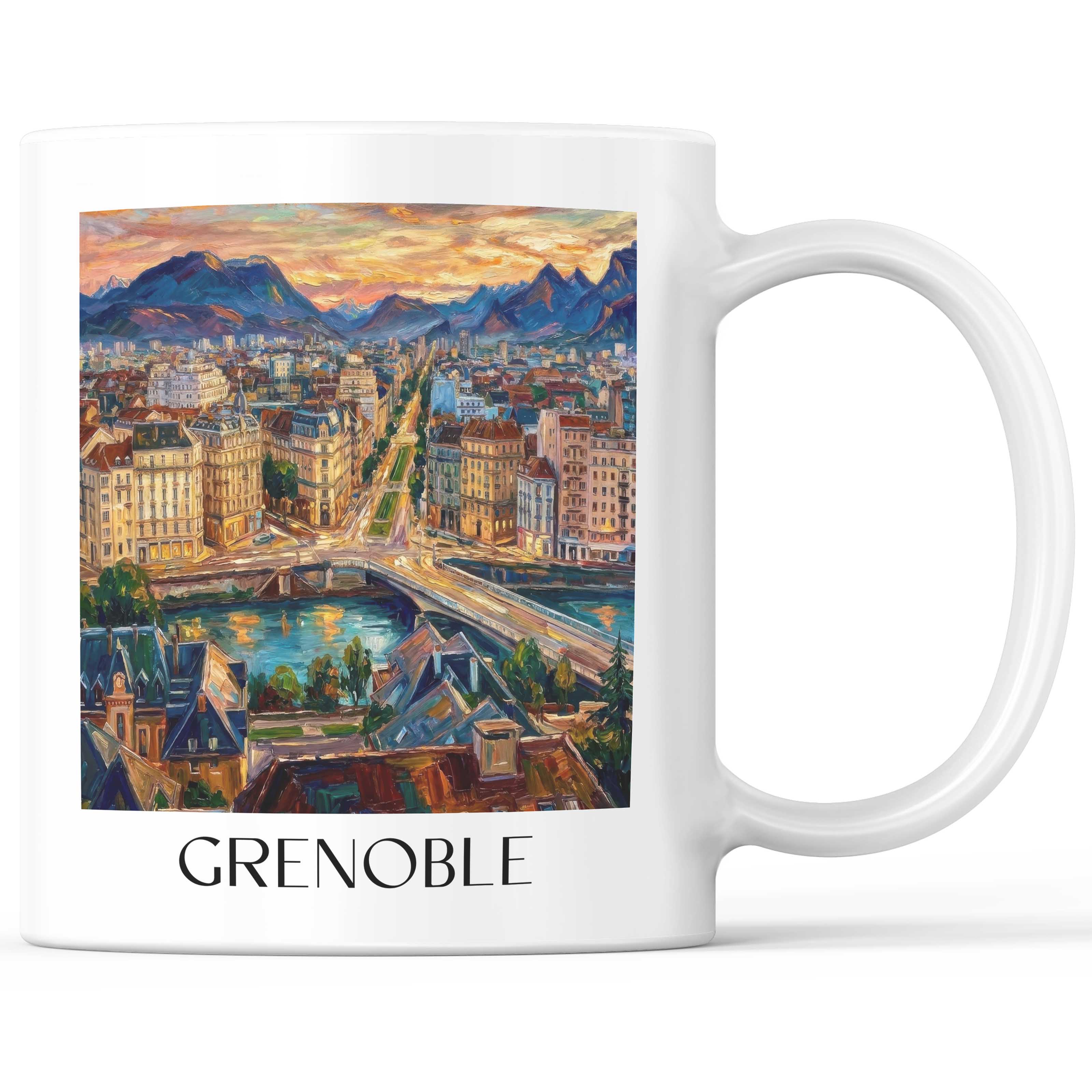 Grenoble Kaffeebecher - Isère - Frankreich Becher - Kaffeetasse im Ölgemälde Stil