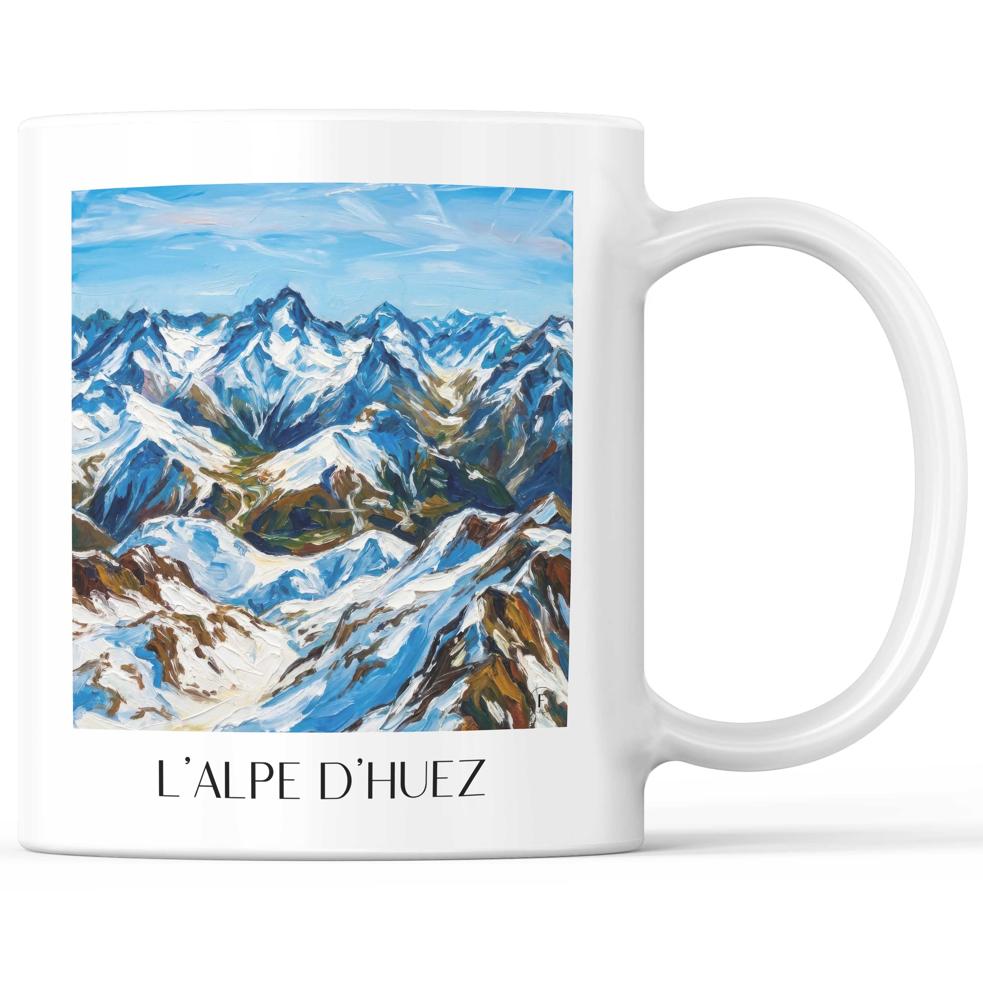 L'Alpe d'Huez Kaffeebecher - Oisans - Frankreich Becher - Kaffeetasse im Ölgemälde Stil