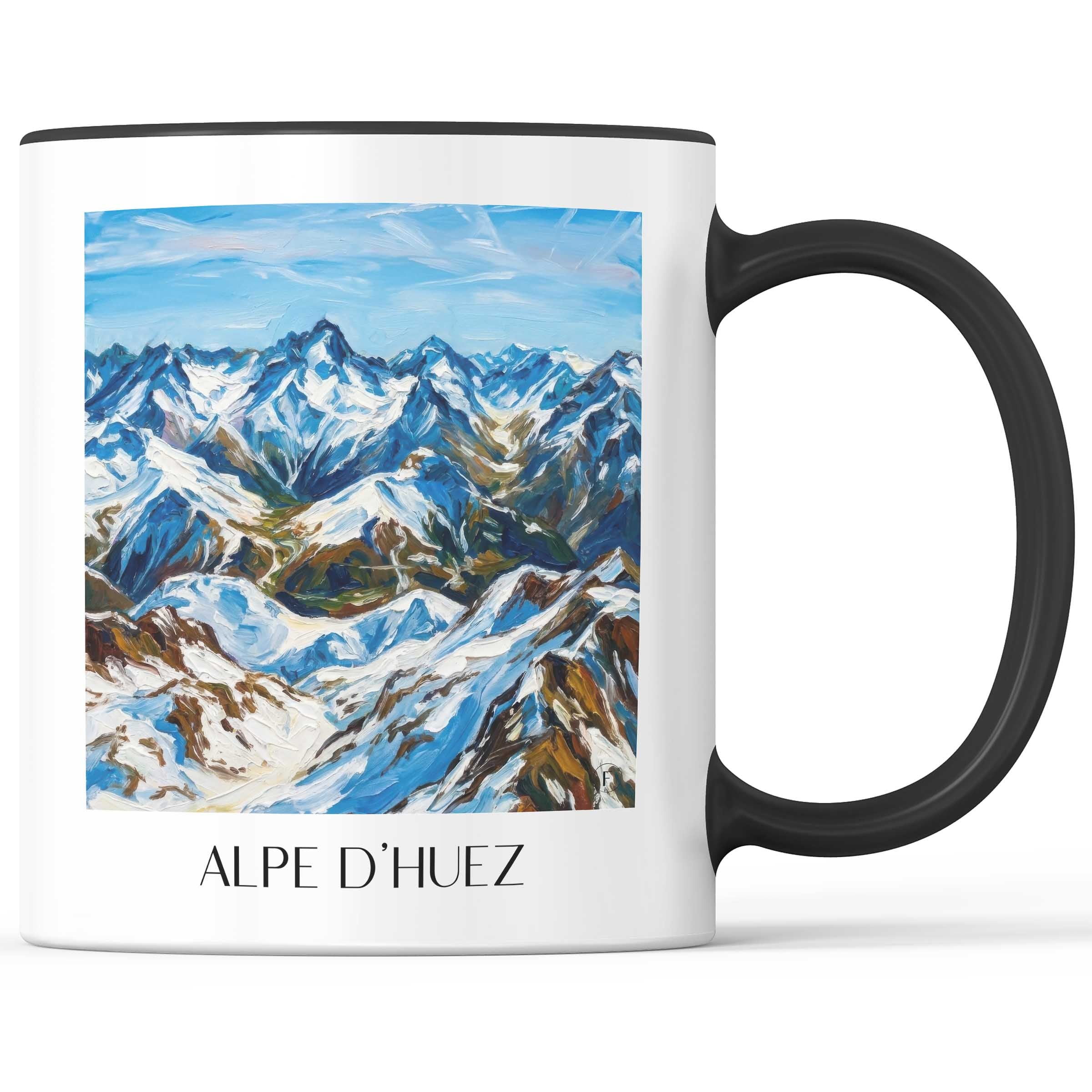 L'Alpe d'Huez Kaffeebecher - Oisans - Frankreich Becher - Kaffeetasse im Ölgemälde Stil