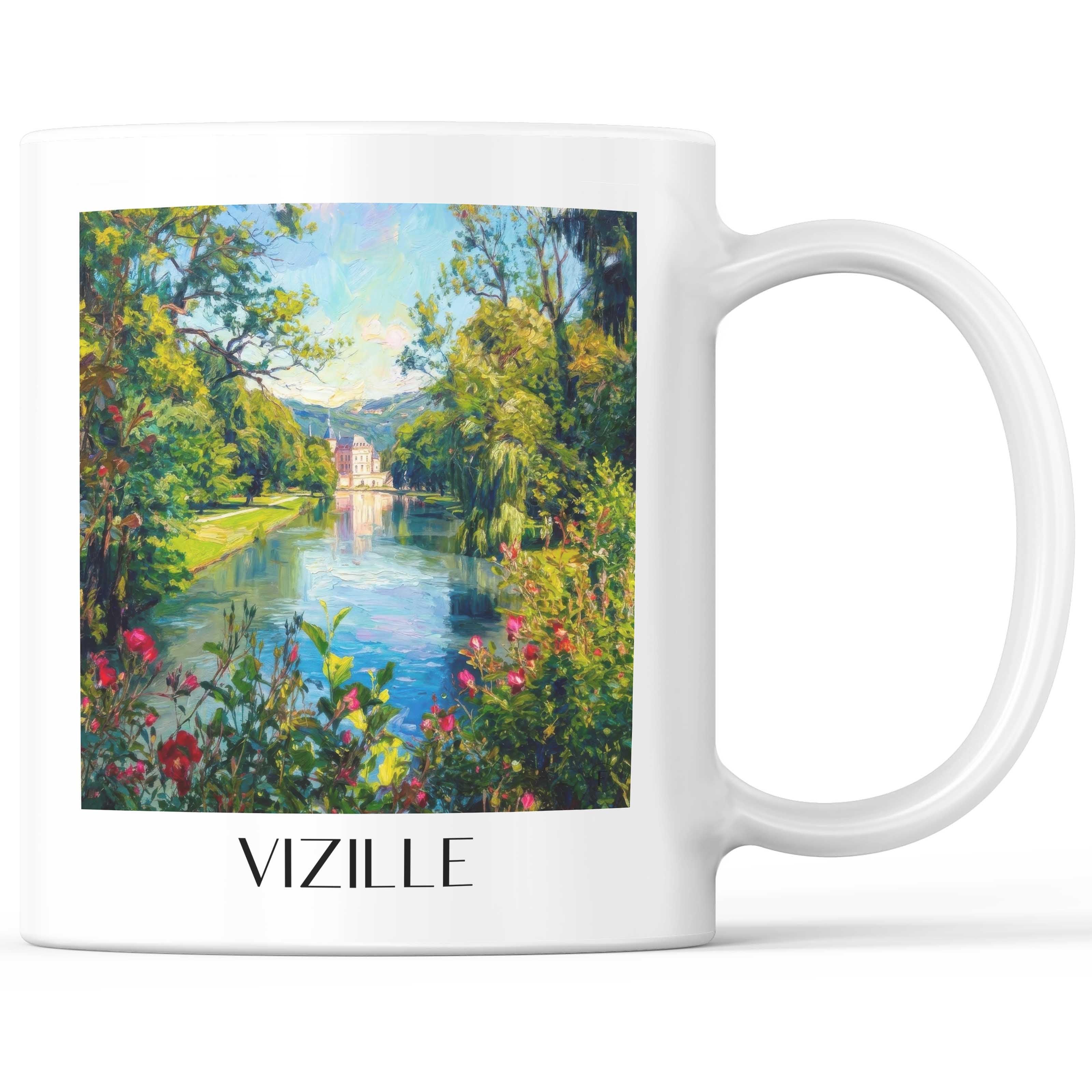 Vizille Kaffeebecher - Isère - Frankreich Becher - Kaffeetasse im Ölgemälde Stil