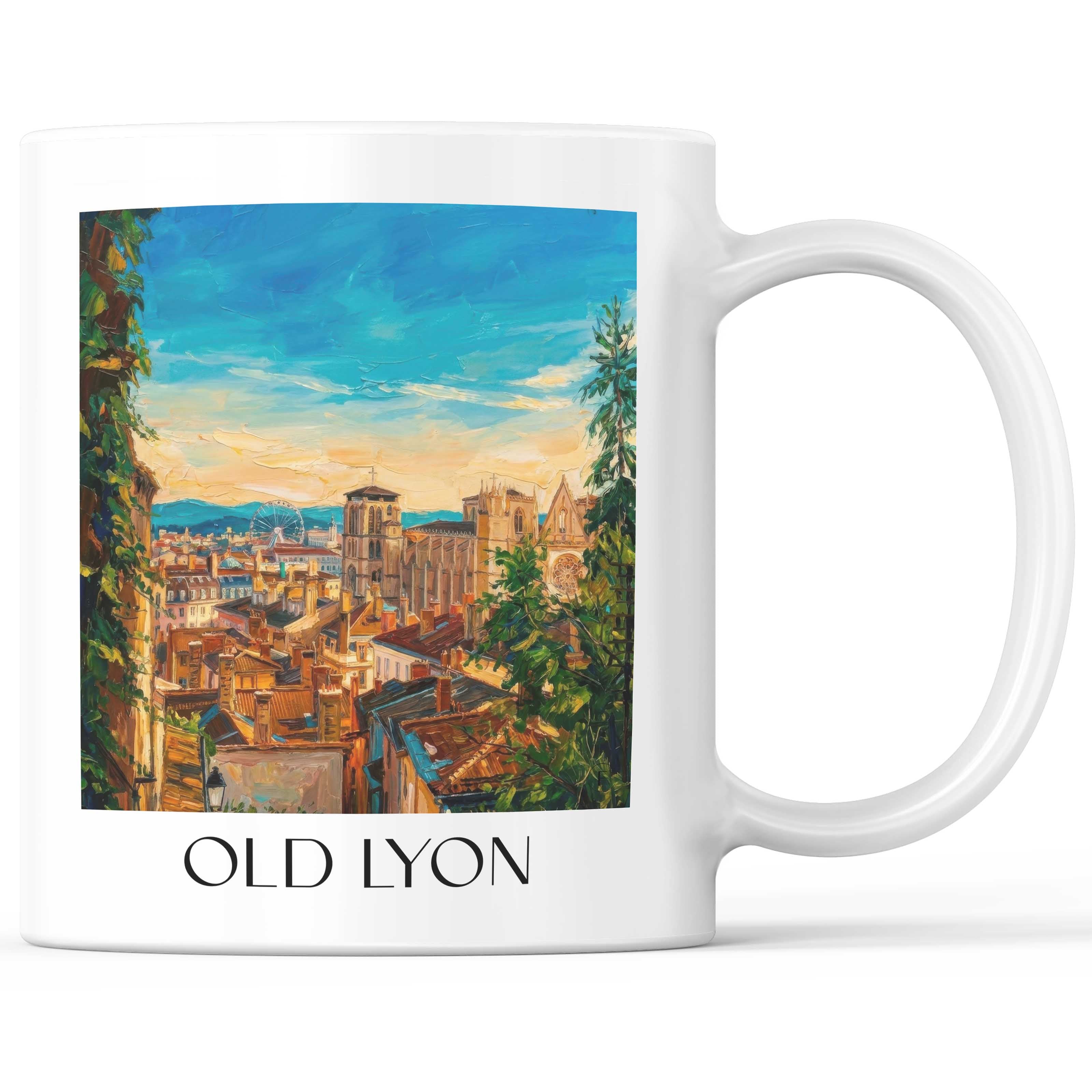 Vieux Lyon Kaffeebecher - Rhône - Frankreich Becher - Kaffeetasse im Ölgemälde Stil