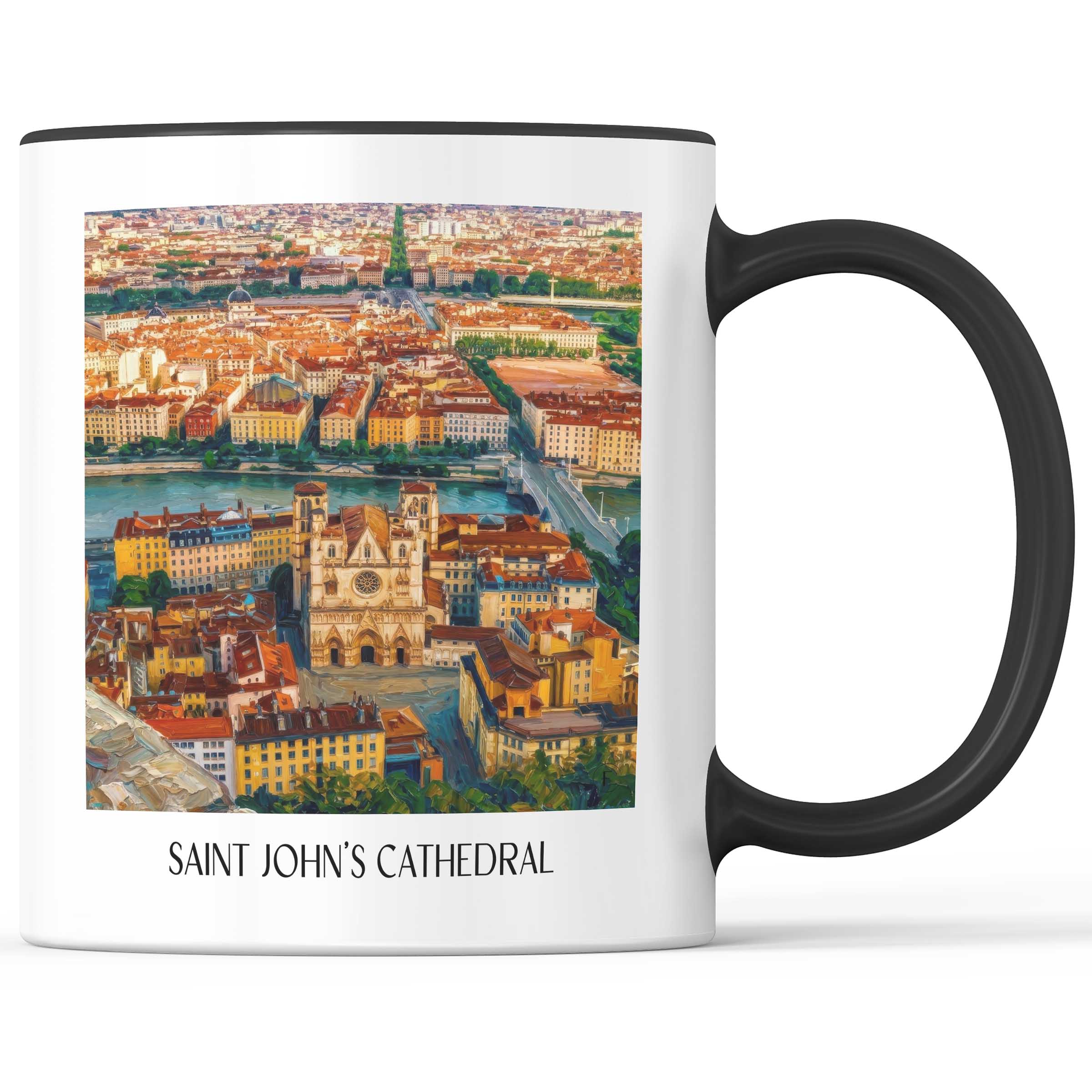 Cathédrale Saint-Jean Kaffeebecher - Lyon - Frankreich Becher - Kaffeetasse im Ölgemälde Stil