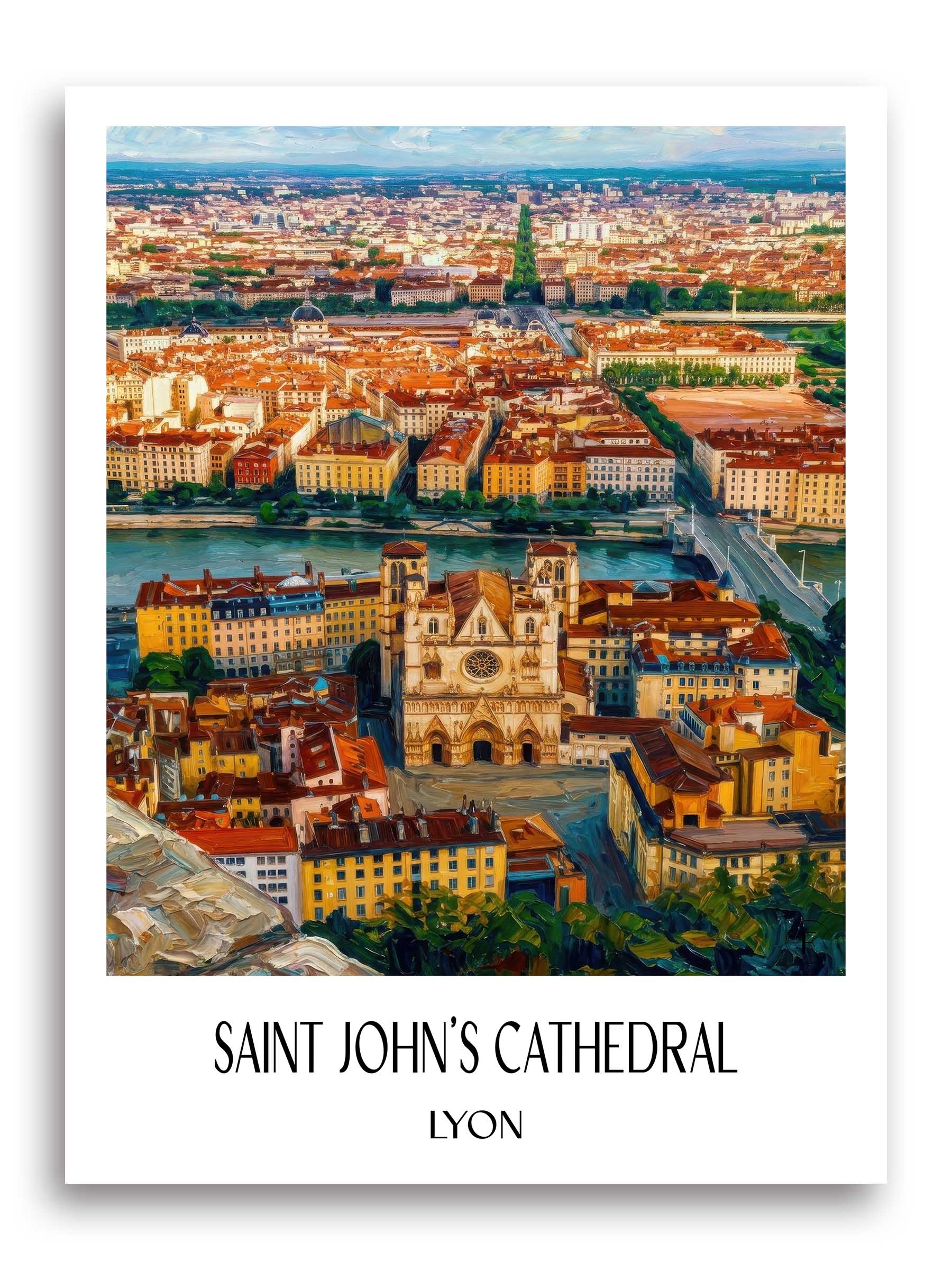 Cathédrale Saint-Jean Poster - Lyon - Frankreich Kunstdruck - Ölgemälde von A4 bis A1
