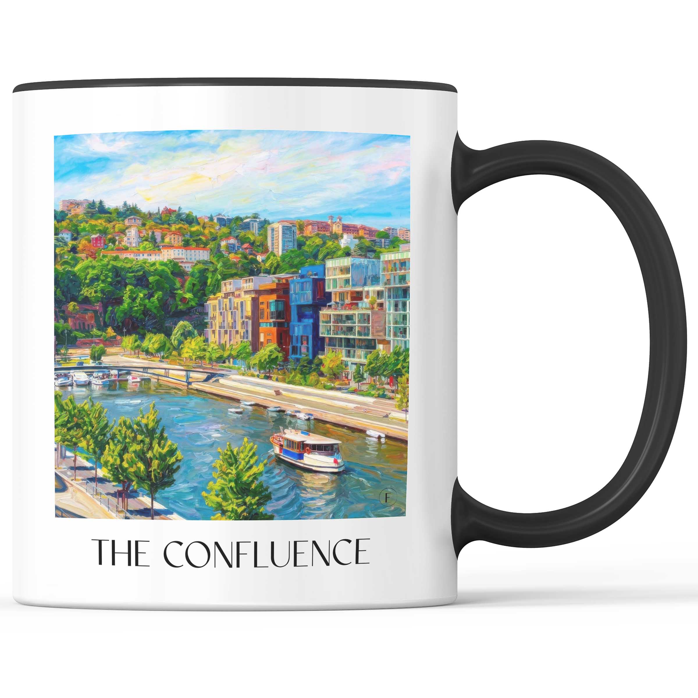 La Confluence Kaffeebecher - Lyon - Frankreich Becher - Kaffeetasse im Ölgemälde Stil