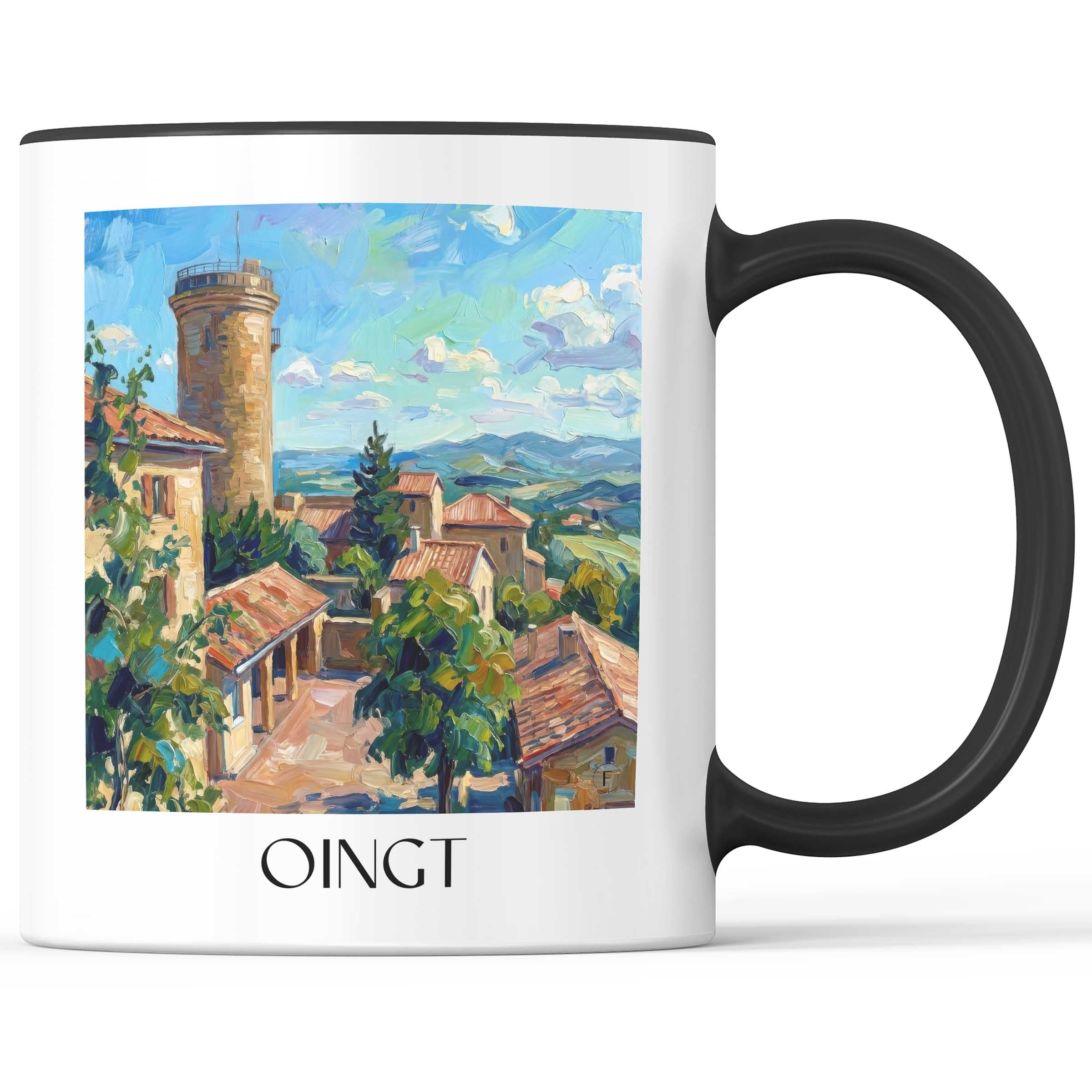 Oingt Kaffeebecher - Beaujolais - Frankreich Becher - Kaffeetasse im Ölgemälde Stil