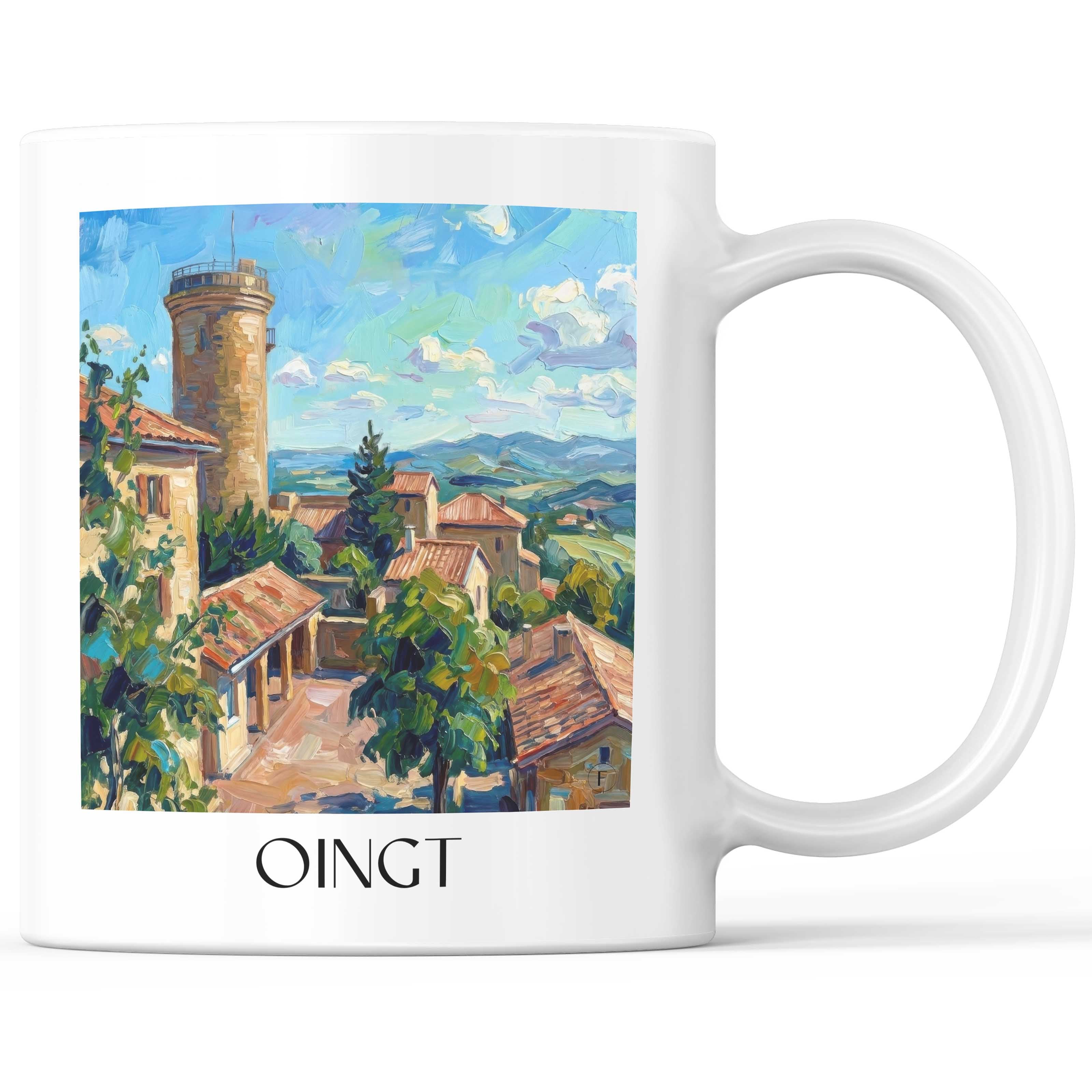Oingt Kaffeebecher - Beaujolais - Frankreich Becher - Kaffeetasse im Ölgemälde Stil