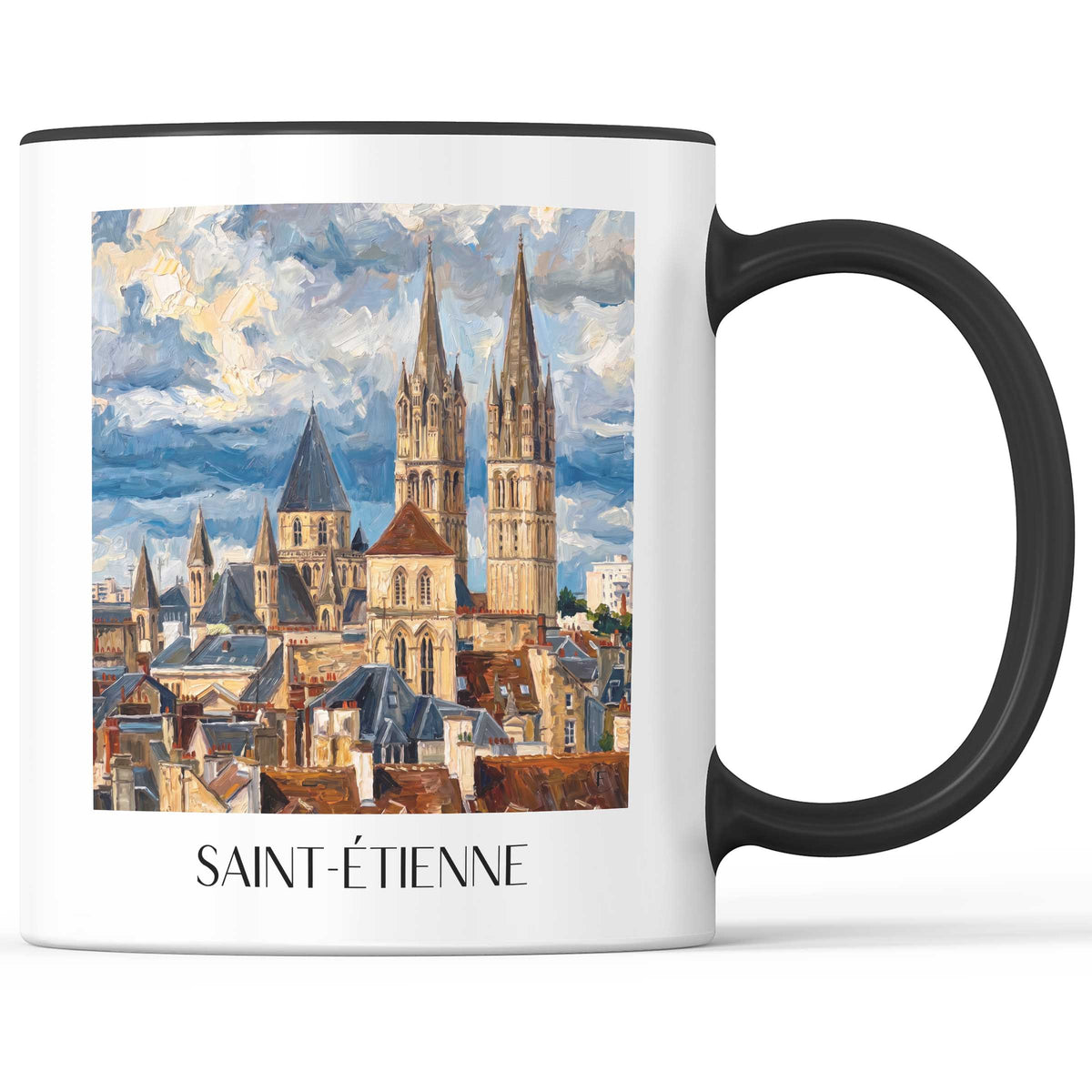 Saint-Étienne Kaffeebecher - Loire - Frankreich Becher - Kaffeetasse im Ölgemälde Stil