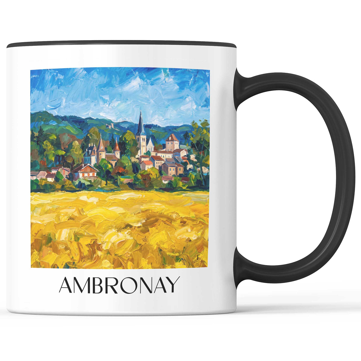 Ambronay Kaffeebecher - Ain - Frankreich Becher - Kaffeetasse im Ölgemälde Stil