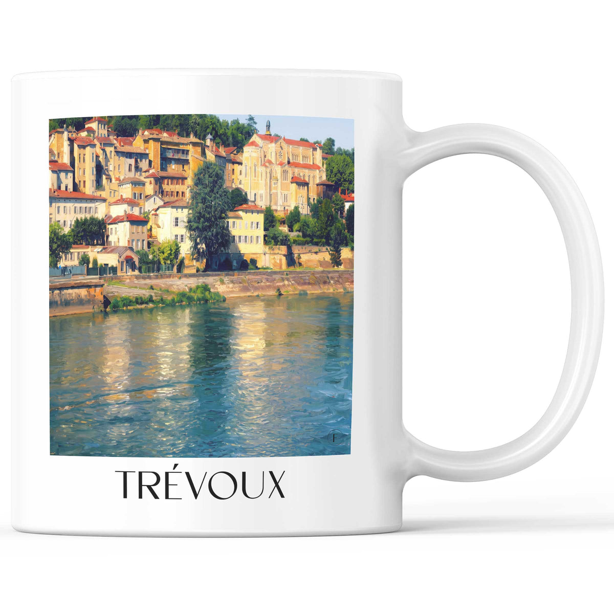 Trévoux Kaffeebecher - Val de Saône - Frankreich Becher - Kaffeetasse im Ölgemälde Stil