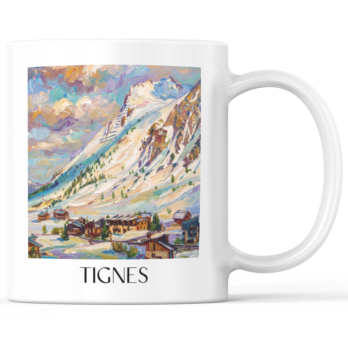 Tignes Kaffeebecher - Tarentaise - Frankreich Becher - Kaffeetasse im Ölgemälde Stil