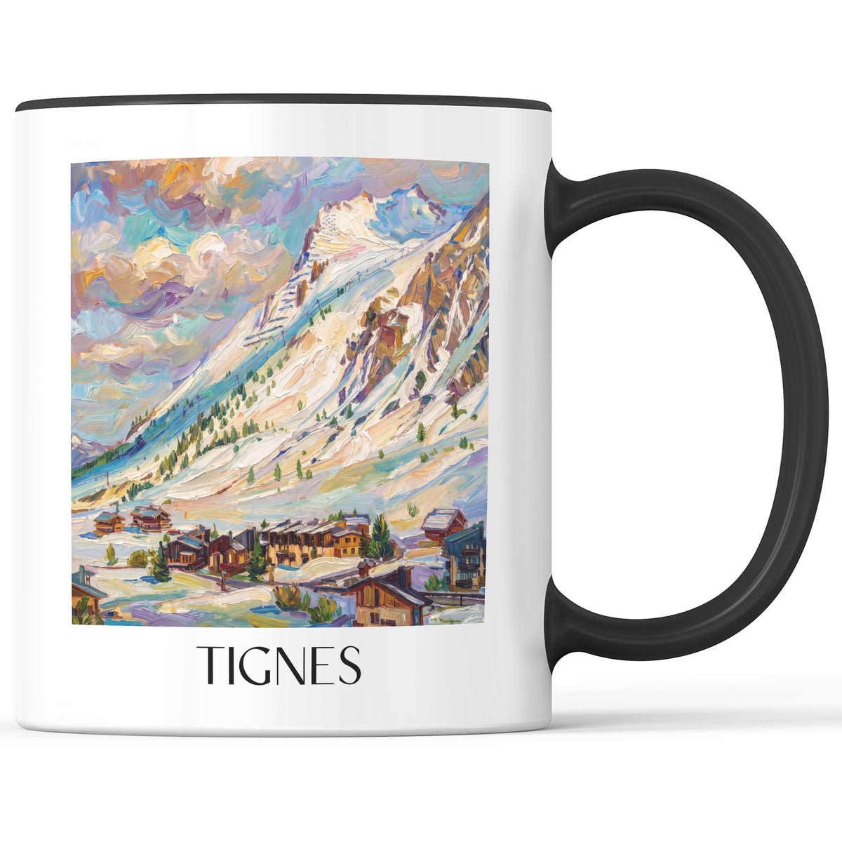 Tignes Kaffeebecher - Tarentaise - Frankreich Becher - Kaffeetasse im Ölgemälde Stil