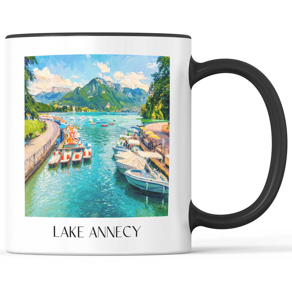 Lac d'Annecy Kaffeebecher - Haute-Savoie - Frankreich Becher - Kaffeetasse im Ölgemälde Stil