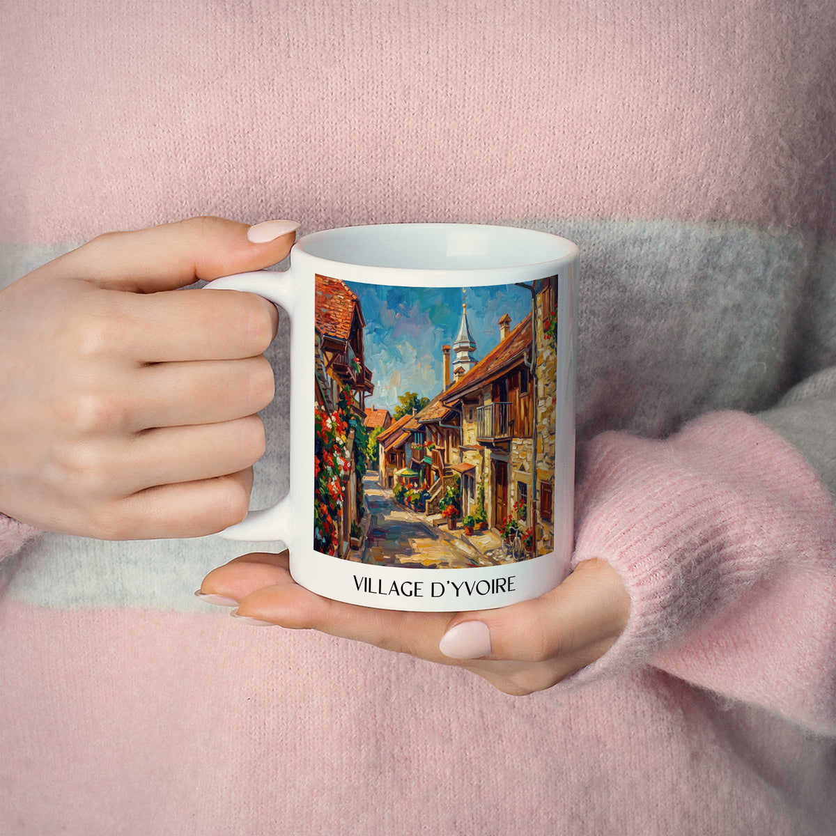 village-d'yvoire-haute-savoie-frankreich-kaffeebecher-oil-painting-oelgemaelde