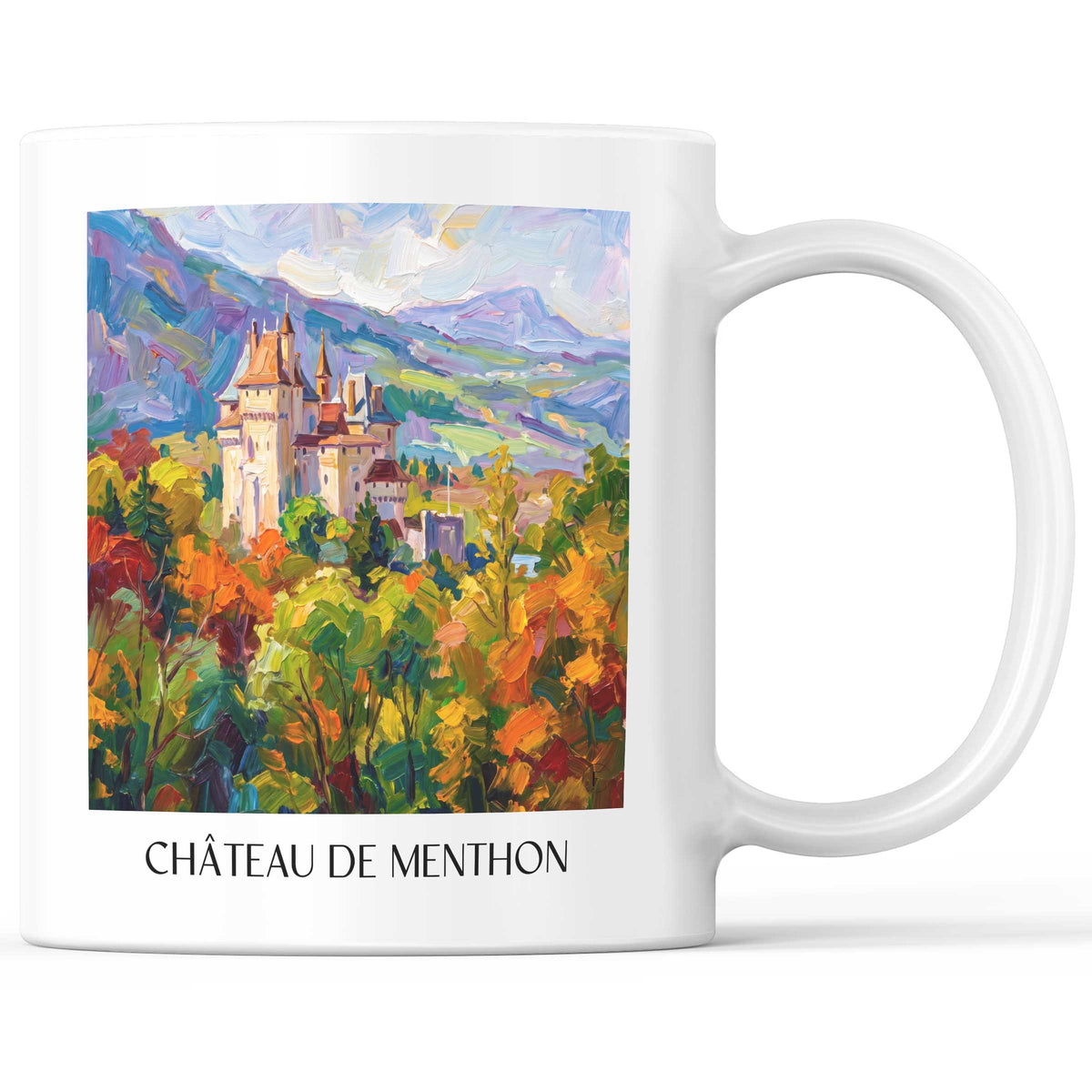 Château de Menthon Kaffeebecher - Lac d'Annecy - Frankreich Becher - Kaffeetasse im Ölgemälde Stil