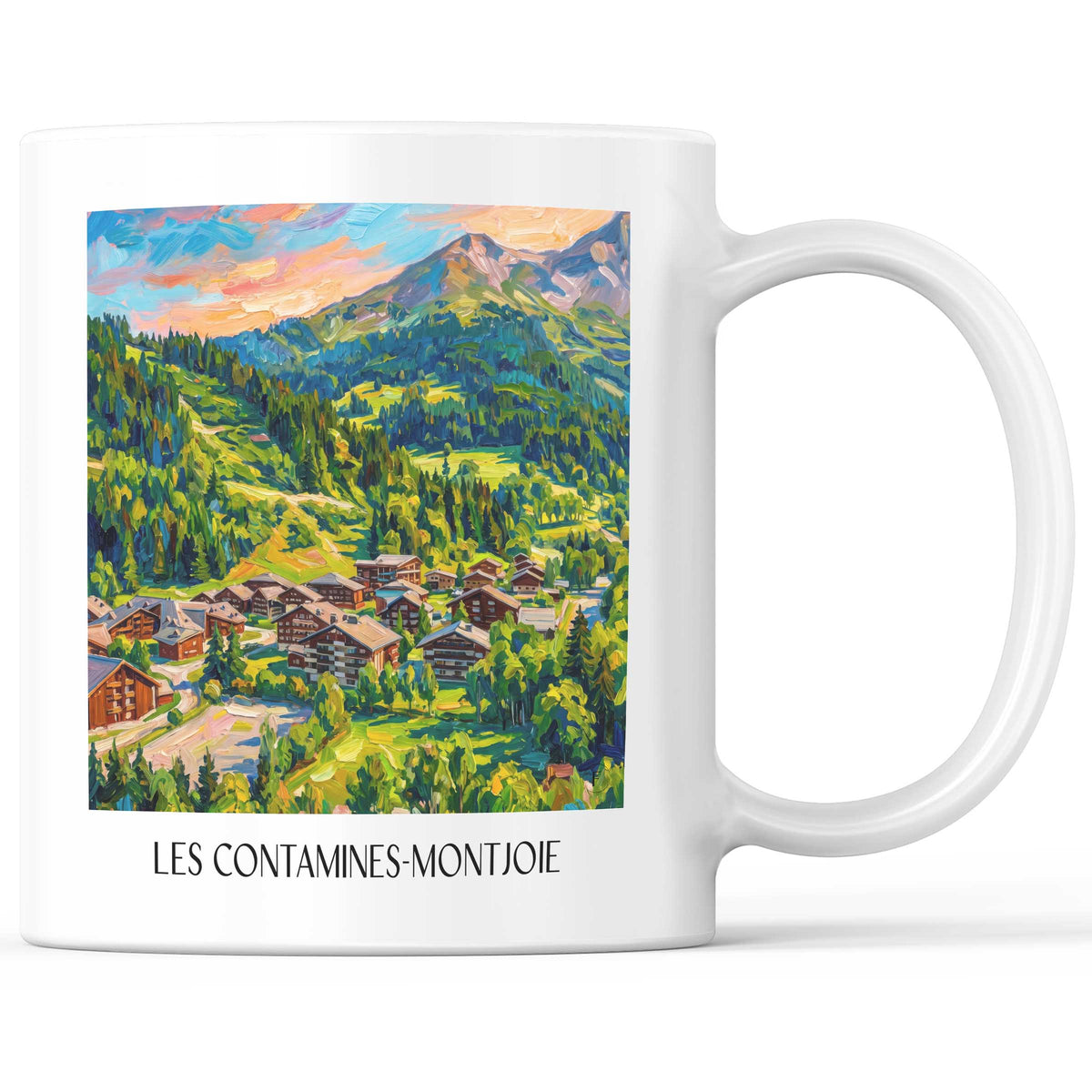 Les Contamines-Montjoie Kaffeebecher - Pays du Mont-Blanc - Frankreich Becher - Kaffeetasse im Ölgemälde Stil