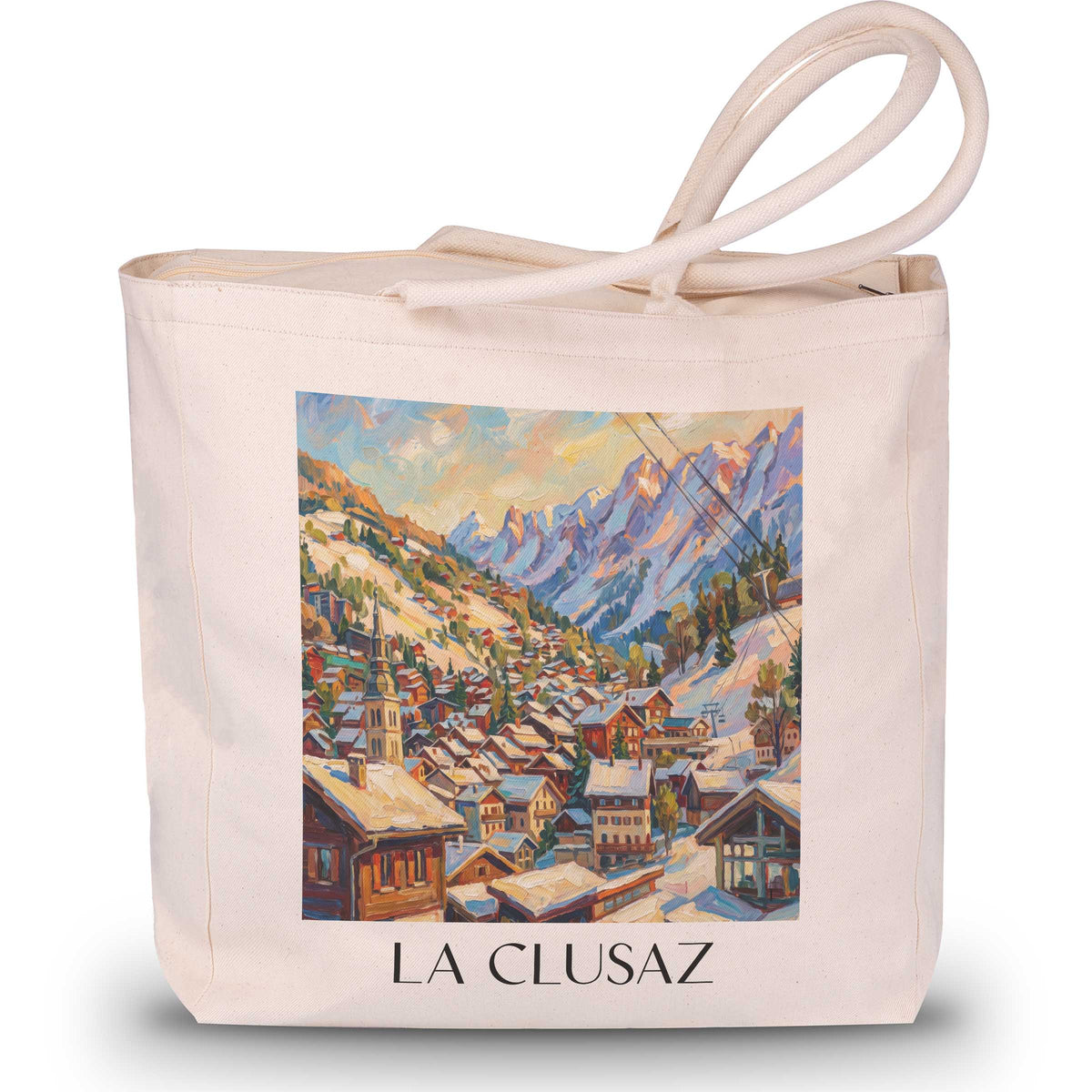 la-clusaz-aravis-frankreich-einkaufstasche-oil-painting-oelgemaelde