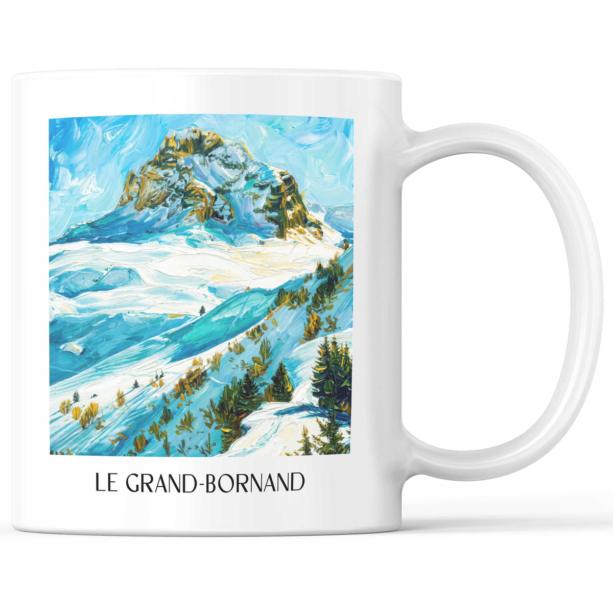 Le Grand-Bornand Kaffeebecher - Aravis - Frankreich Becher - Kaffeetasse im Ölgemälde Stil