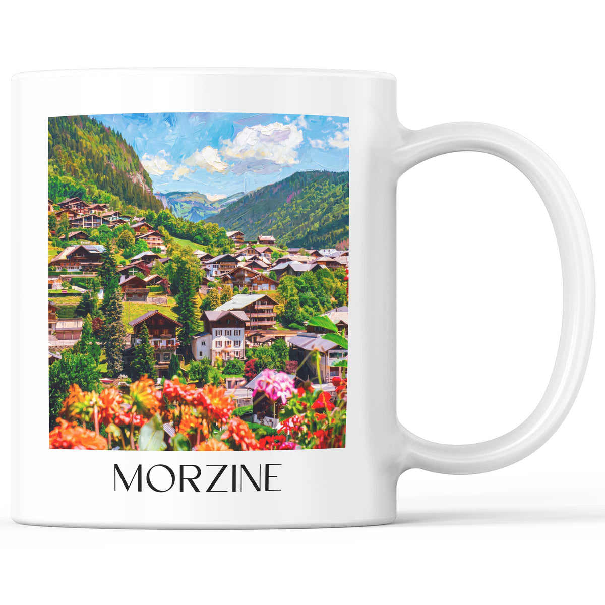 Morzine Kaffeebecher - Portes du Soleil - Frankreich Becher - Kaffeetasse im Ölgemälde Stil
