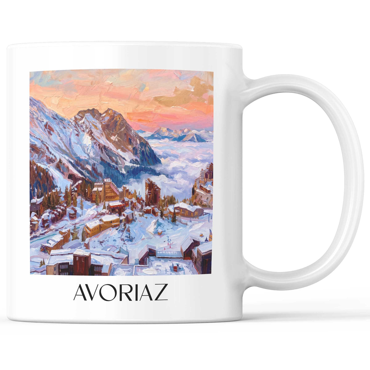Avoriaz Kaffeebecher - Portes du Soleil - Frankreich Becher - Kaffeetasse im Ölgemälde Stil