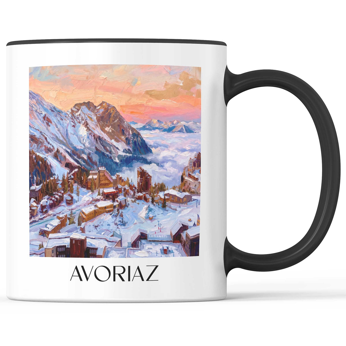 Avoriaz Kaffeebecher - Portes du Soleil - Frankreich Becher - Kaffeetasse im Ölgemälde Stil