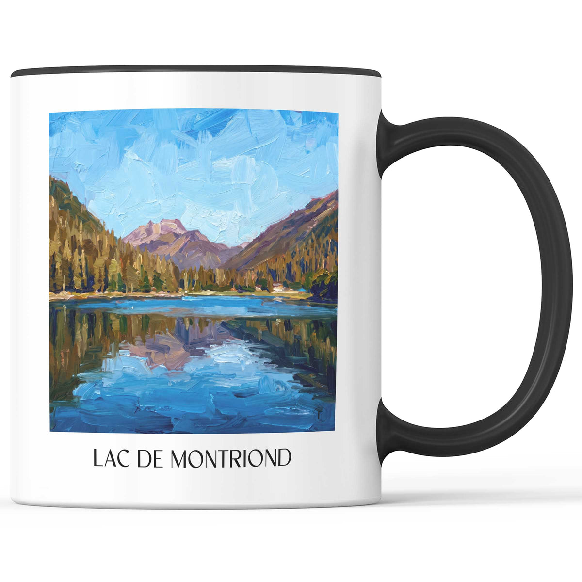 Lac de Montriond Kaffeebecher - Portes du Soleil - Frankreich Becher - Kaffeetasse im Ölgemälde Stil