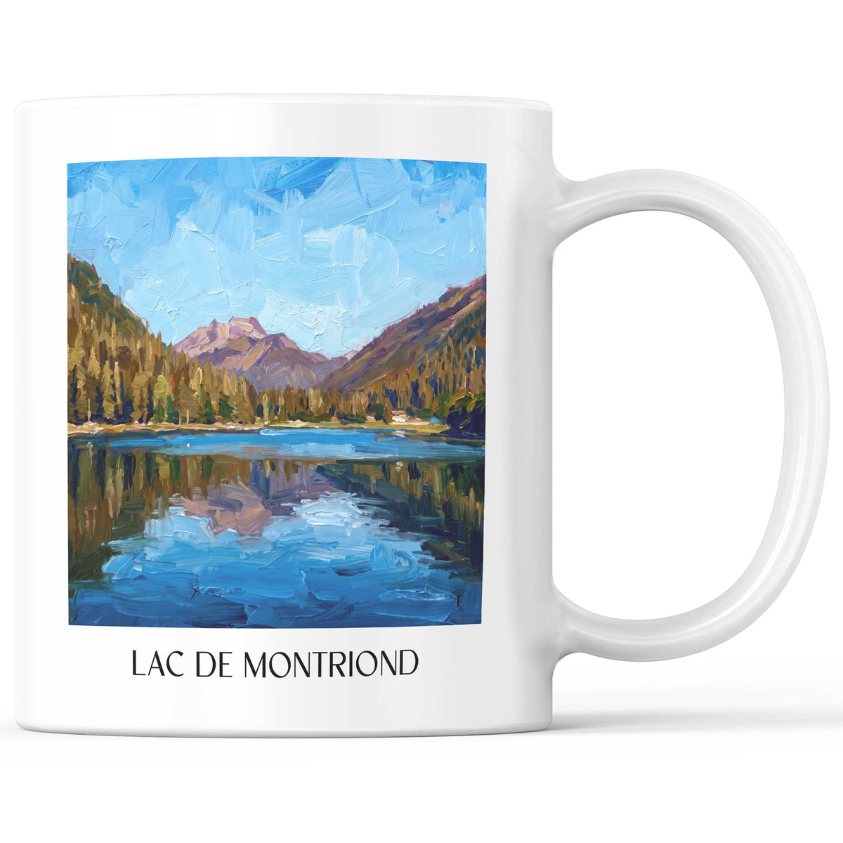 Lac de Montriond Kaffeebecher - Portes du Soleil - Frankreich Becher - Kaffeetasse im Ölgemälde Stil